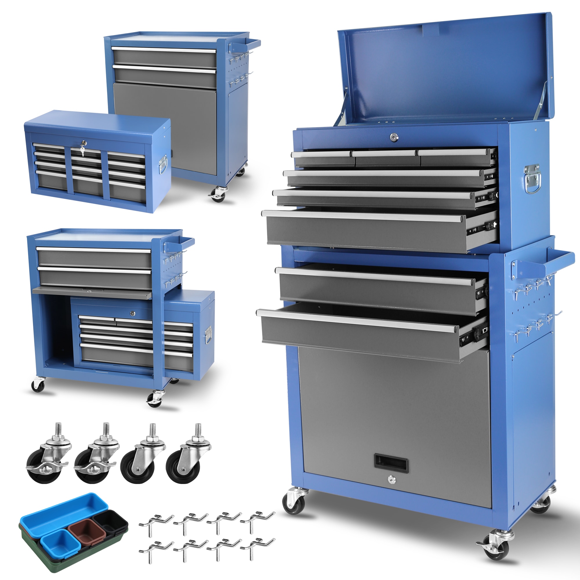 Tatayosi XH-137222 8-Drawer Rolling Tool Chest with Wheels Assembled Tool Cabinet Combo with Drawers Detachable Organizer Tool Chests Mobile Lockable Tool Box for Workshop Mechanics Garage