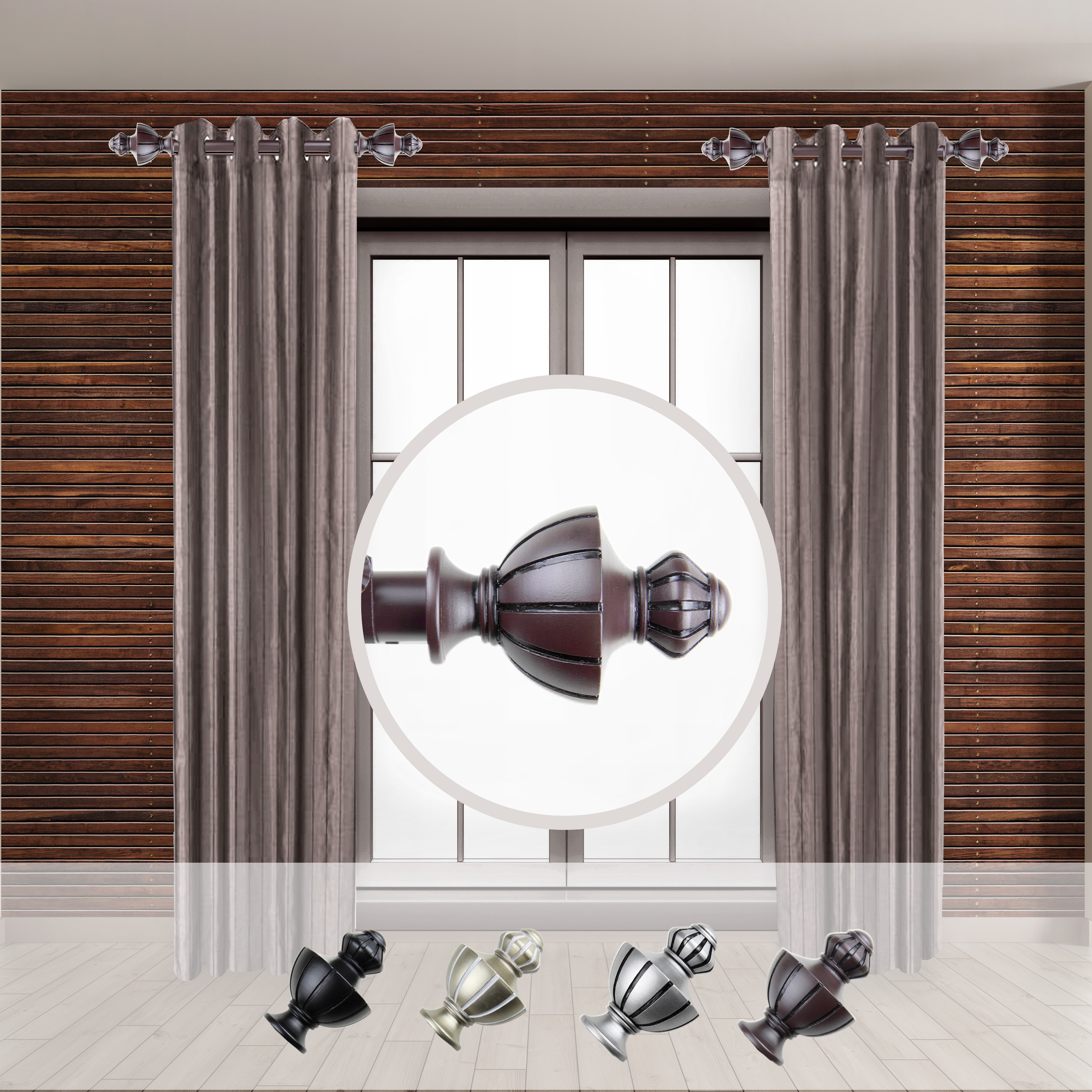 Hart & Harlow LO-SIDE100-65-6 Kenneth 1-in 12-in to 20-in Mahogany Steel Side curtain rod with Finials