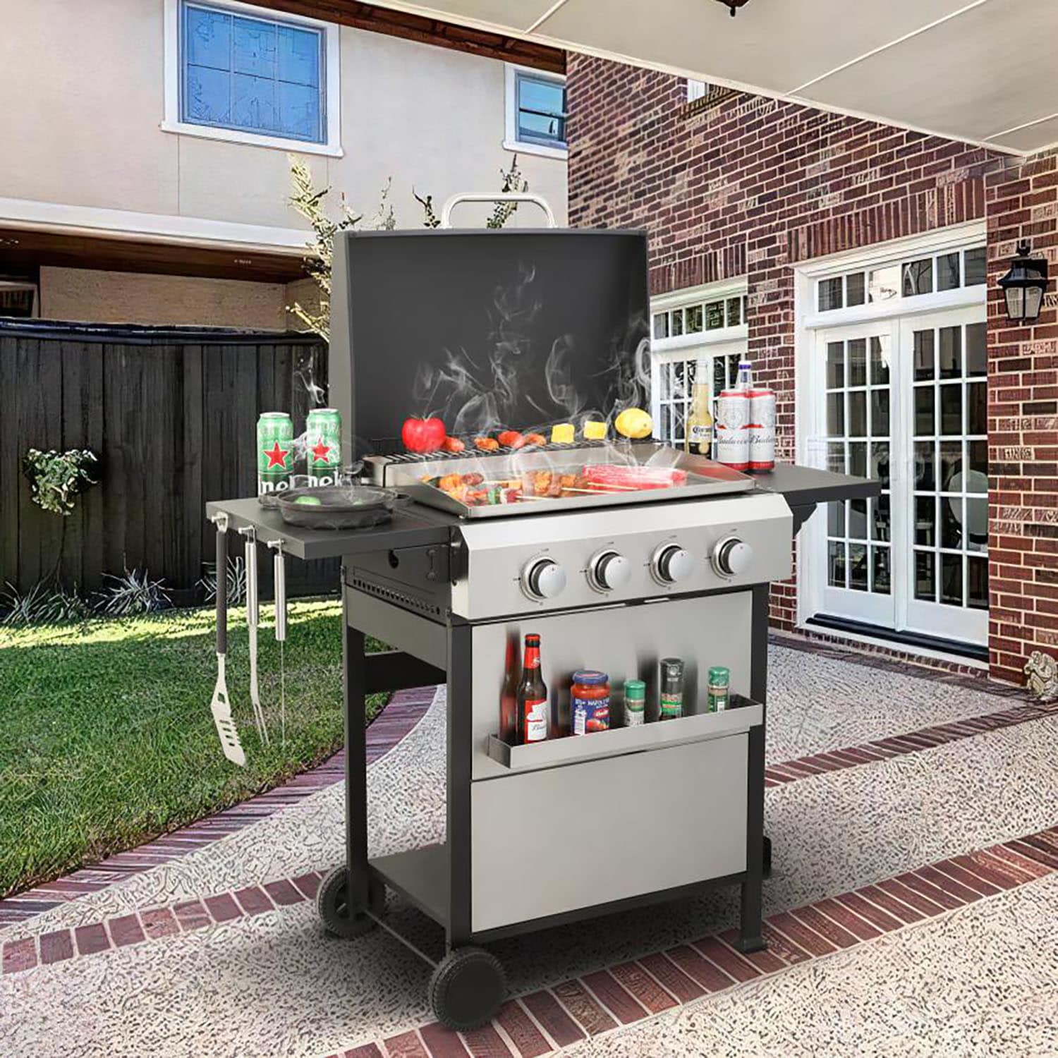 GZMR GZ-W22301 Black+Silver 4 -Burner Liquid Propane Gas Grill