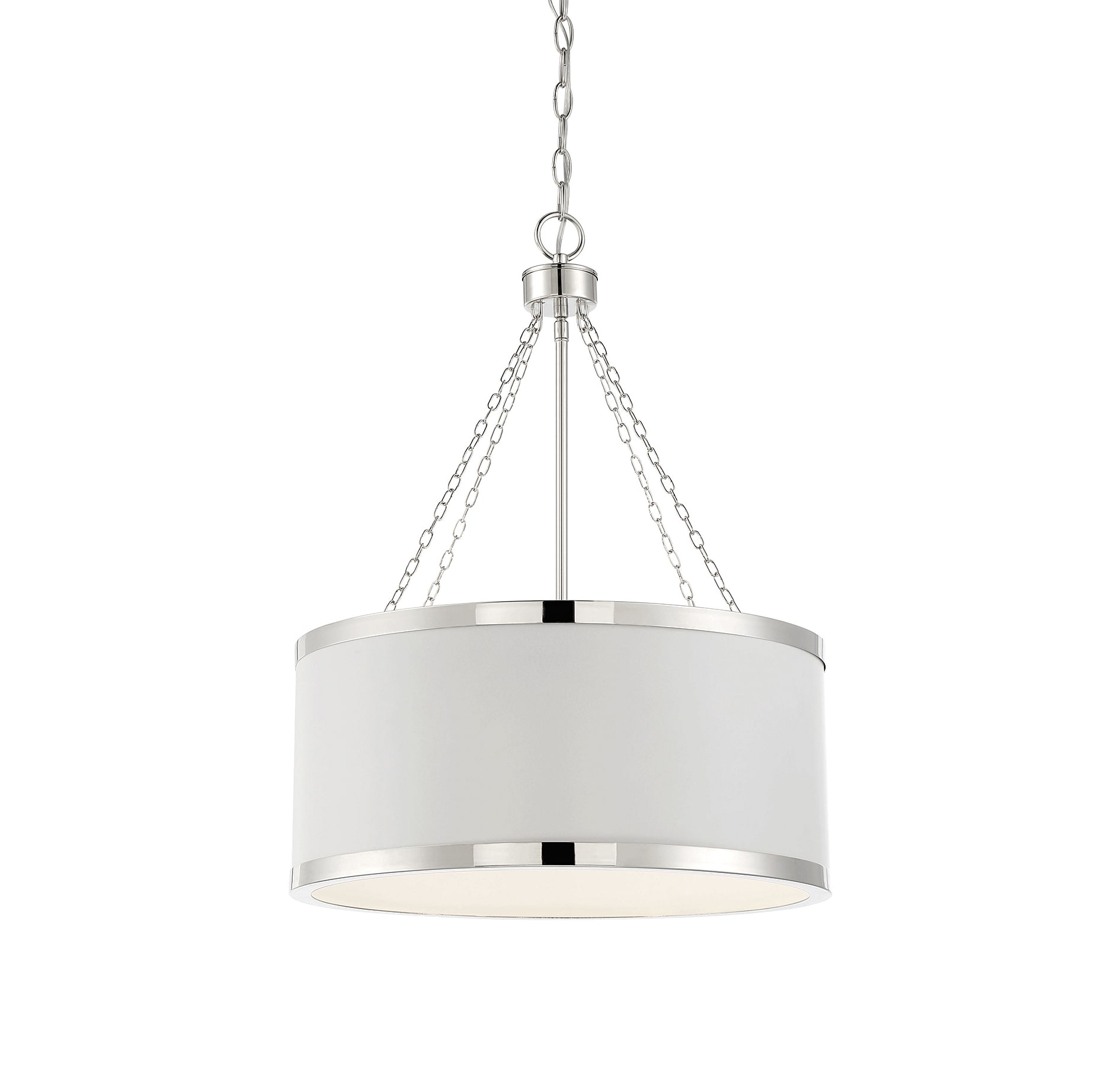 Delphi White Drum Pendant with Polished Nickel Accents