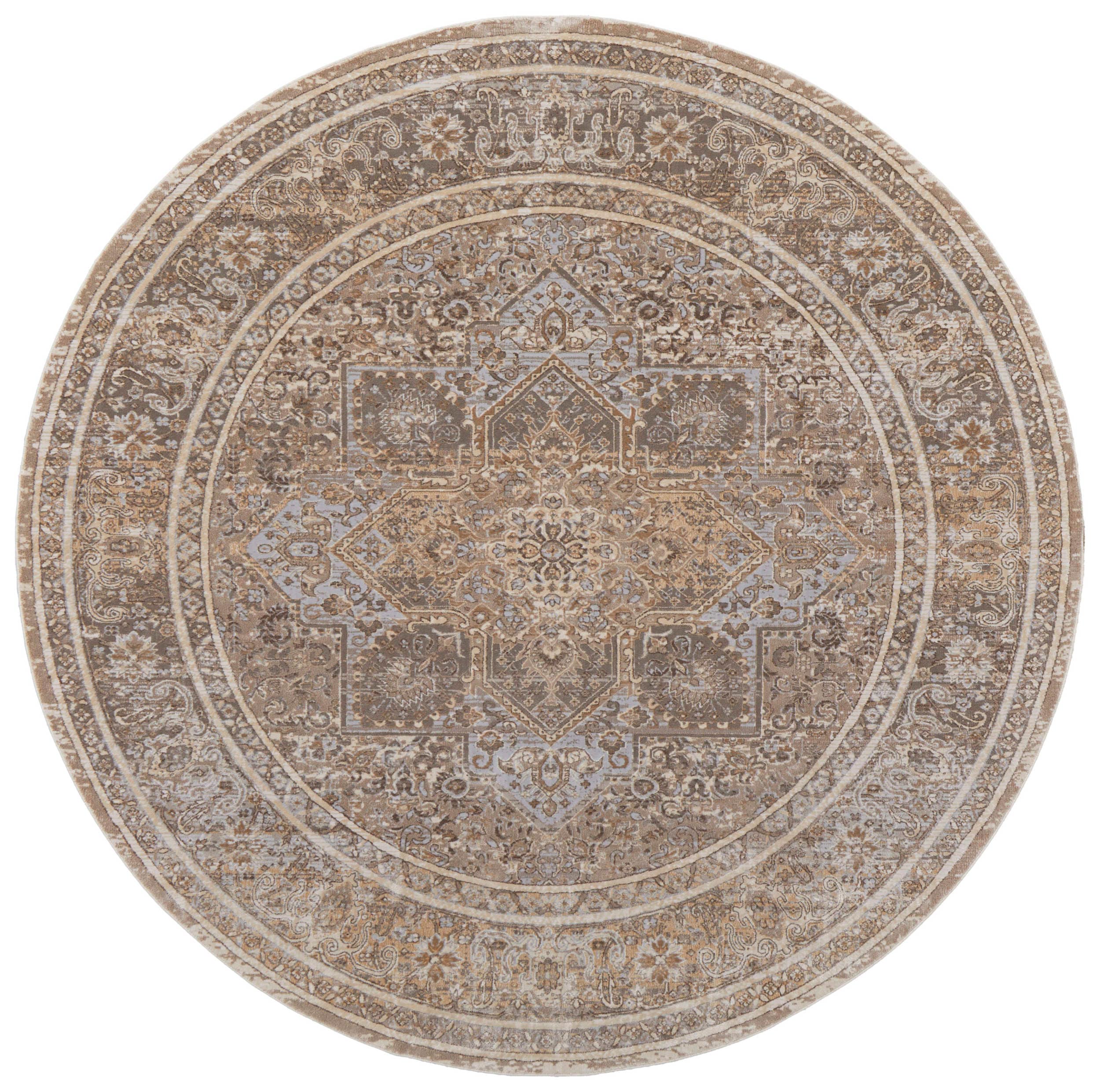 Room Envy CELR39KXBGEGRYN97 8 x 8 (ft) Loomed Rayon Tan/Brown/Ivory Round Indoor Medallion Area rug