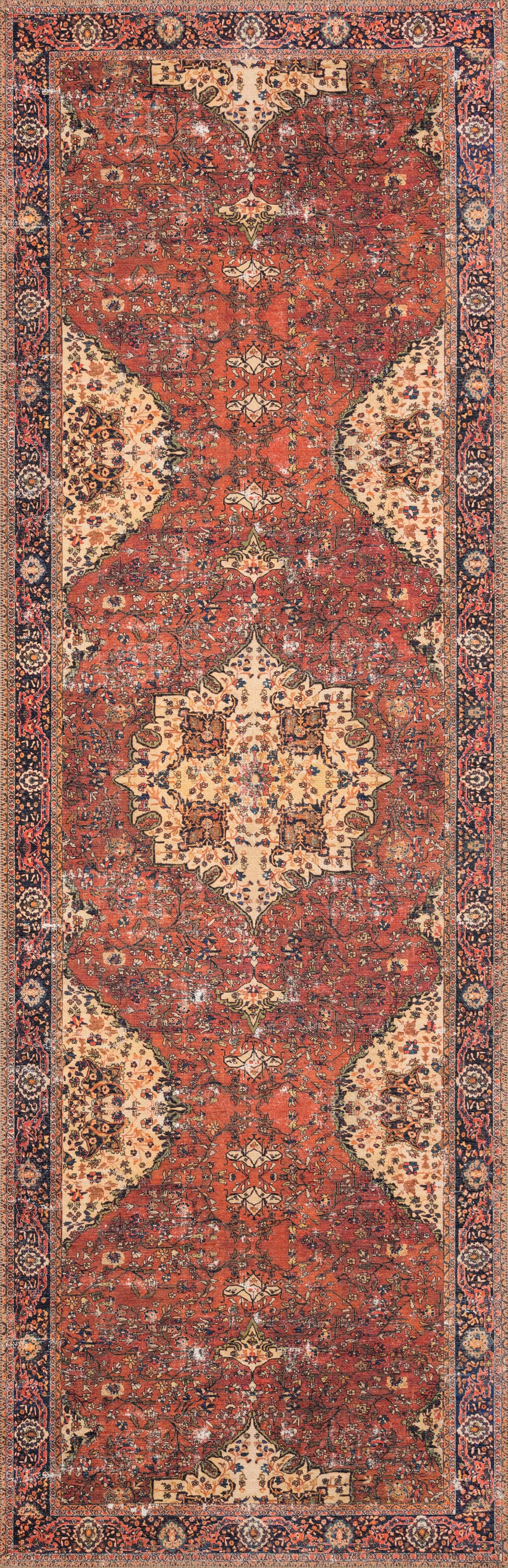 Loloi II LORELQ-07RENV2676 Loren 3 x 8 (ft) Loomed Polyester Red / Navy Rectangular Indoor Distressed/Overdyed Oriental Area rug