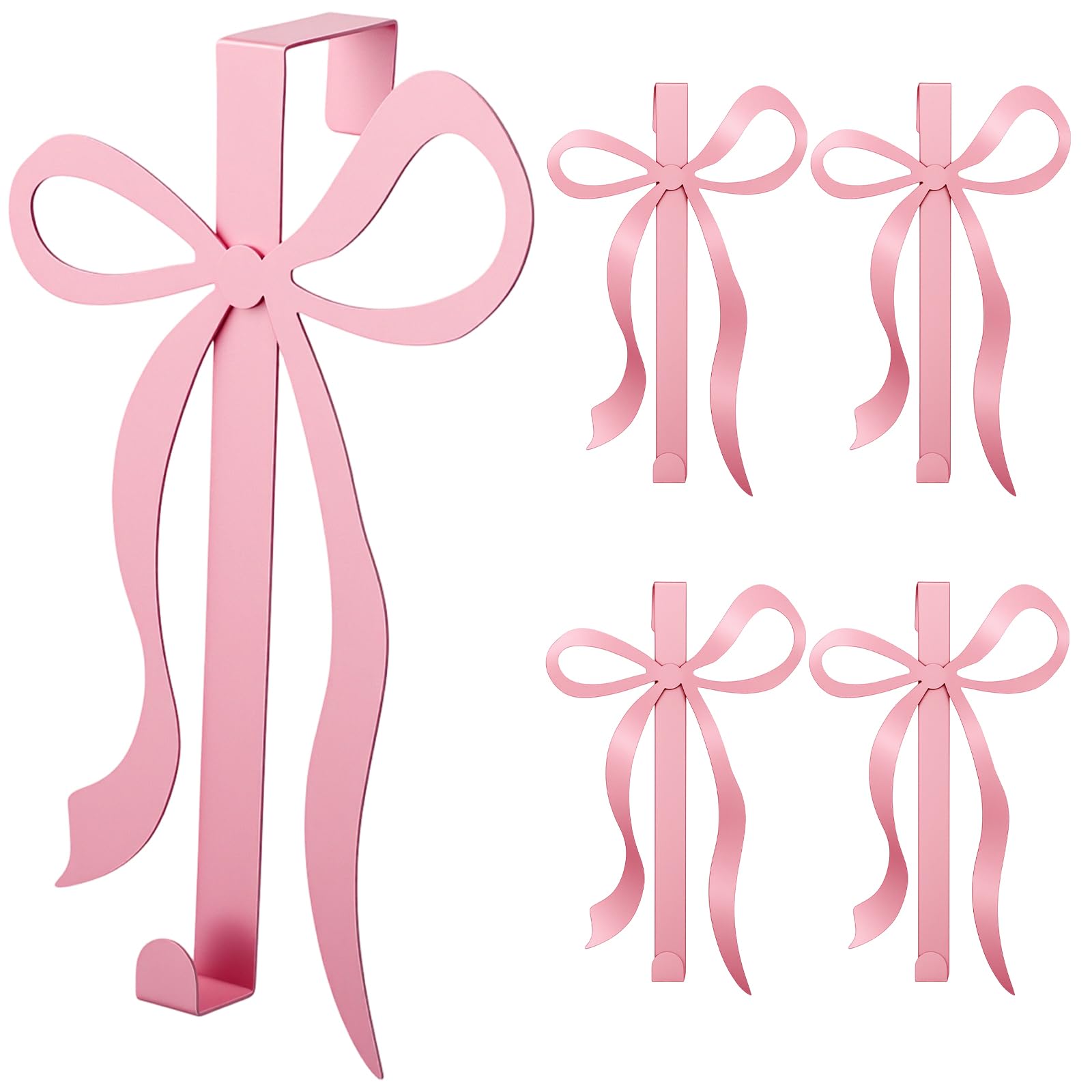 Justincity  Pink Bow Over The Door Hooks 4 Pack Metal Strong Bathroom Decor Hangers for Towels Robes Clothes Hats Bags Entryway Bedroom Kitchen