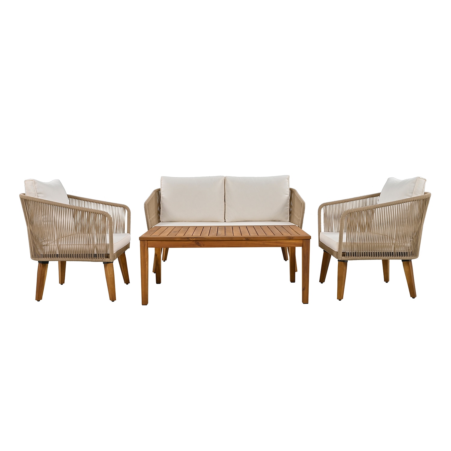 Bybafun YA3300130 4 -Piece Woven Patio Conversation Set with Off-white Cushions