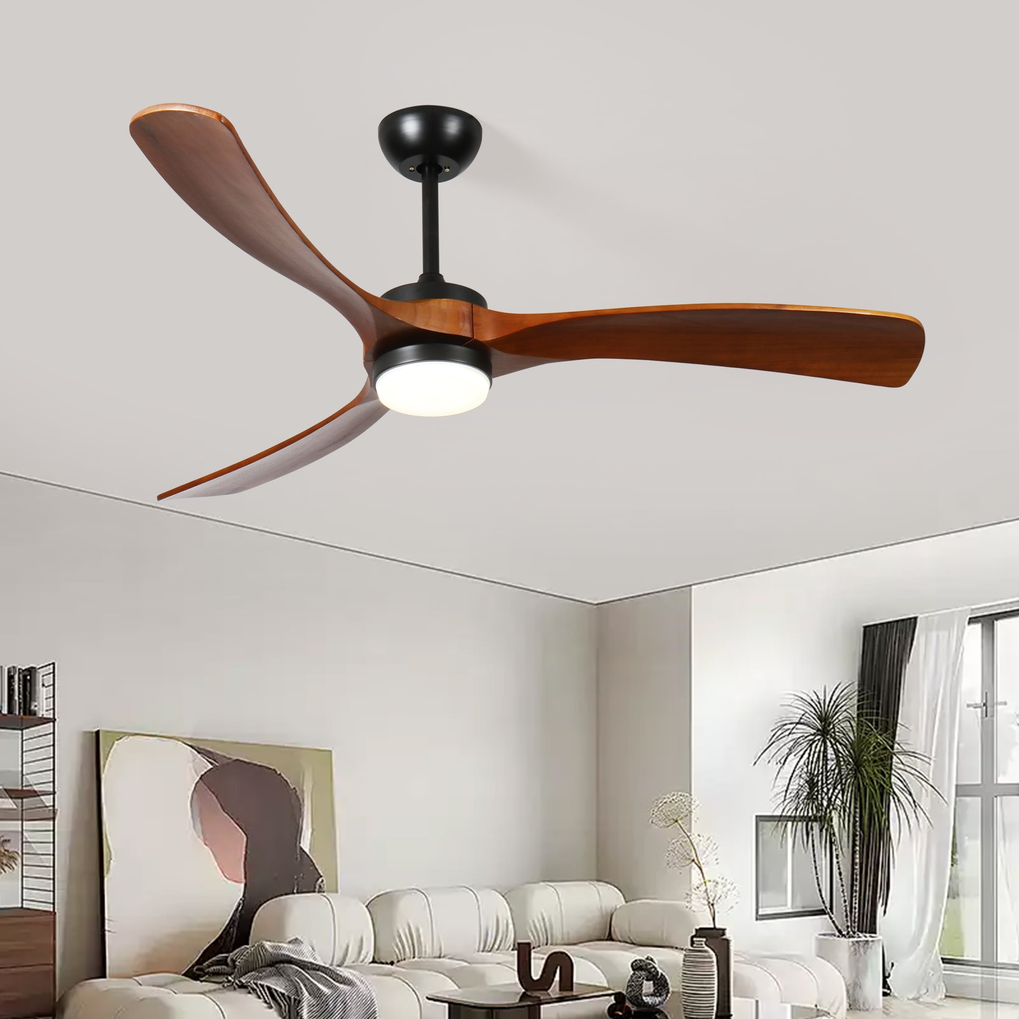 BABOOM BOM-P254290-OR Modern Light Fan with Remote Control 60-in Color-Changing Integrated LED Outdoor Walnut with Solid Wood Blades Ceiling Fan With Light - Remote Included ( 3 -Blade )
