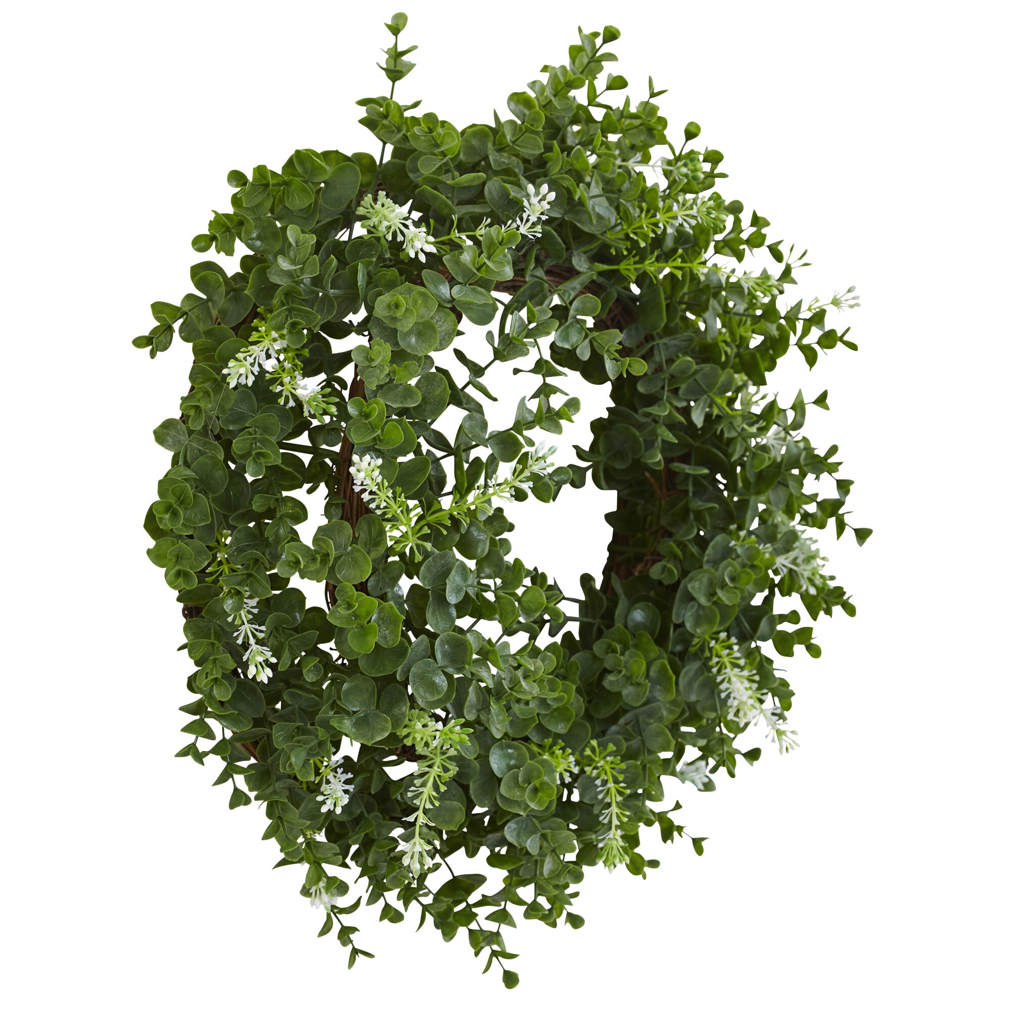 18" Green and White Artificial Eucalyptus Twig Wreath