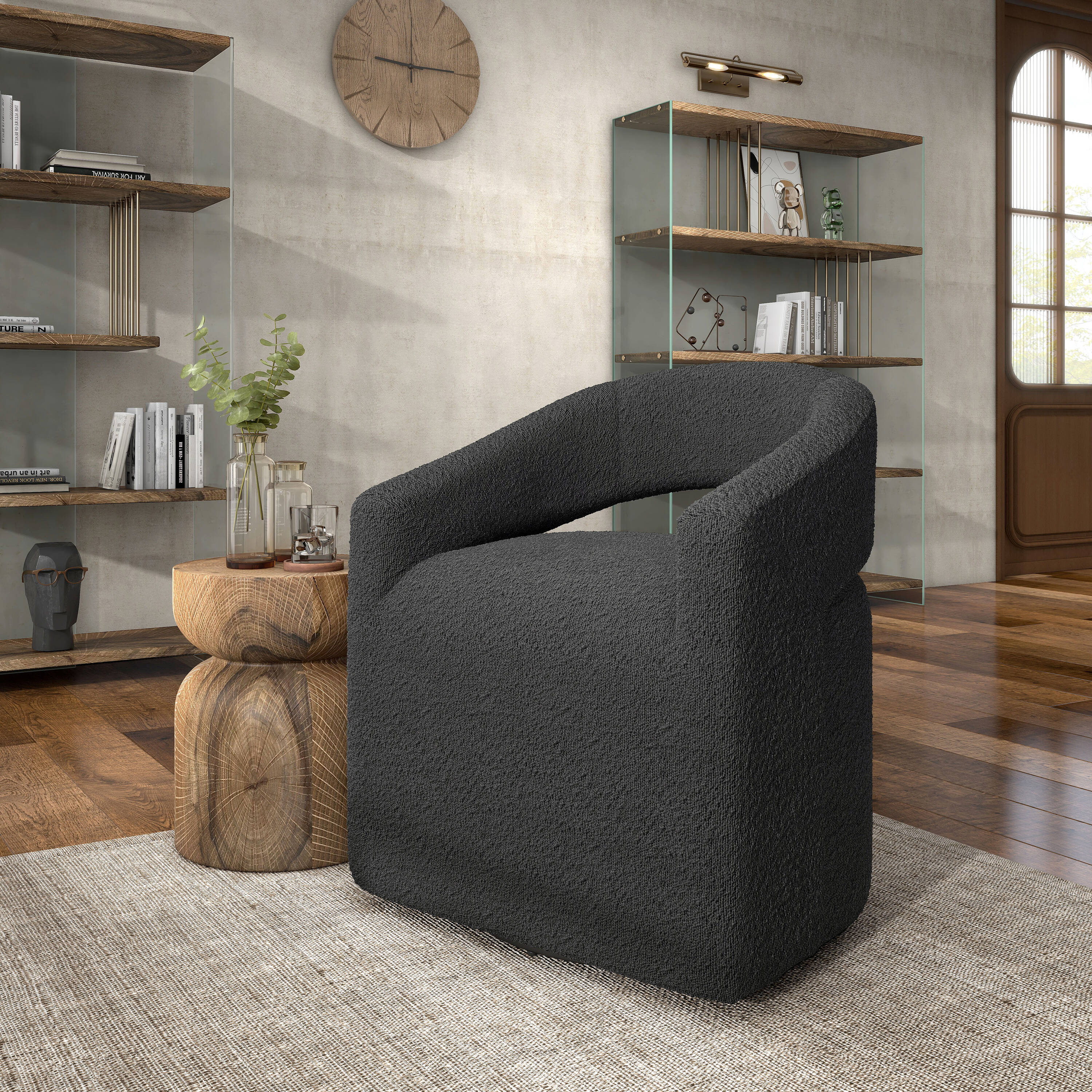Furniture of America IDF-AC429CC Stacy Modern Charcoal Boucle Swivel Accent Chair