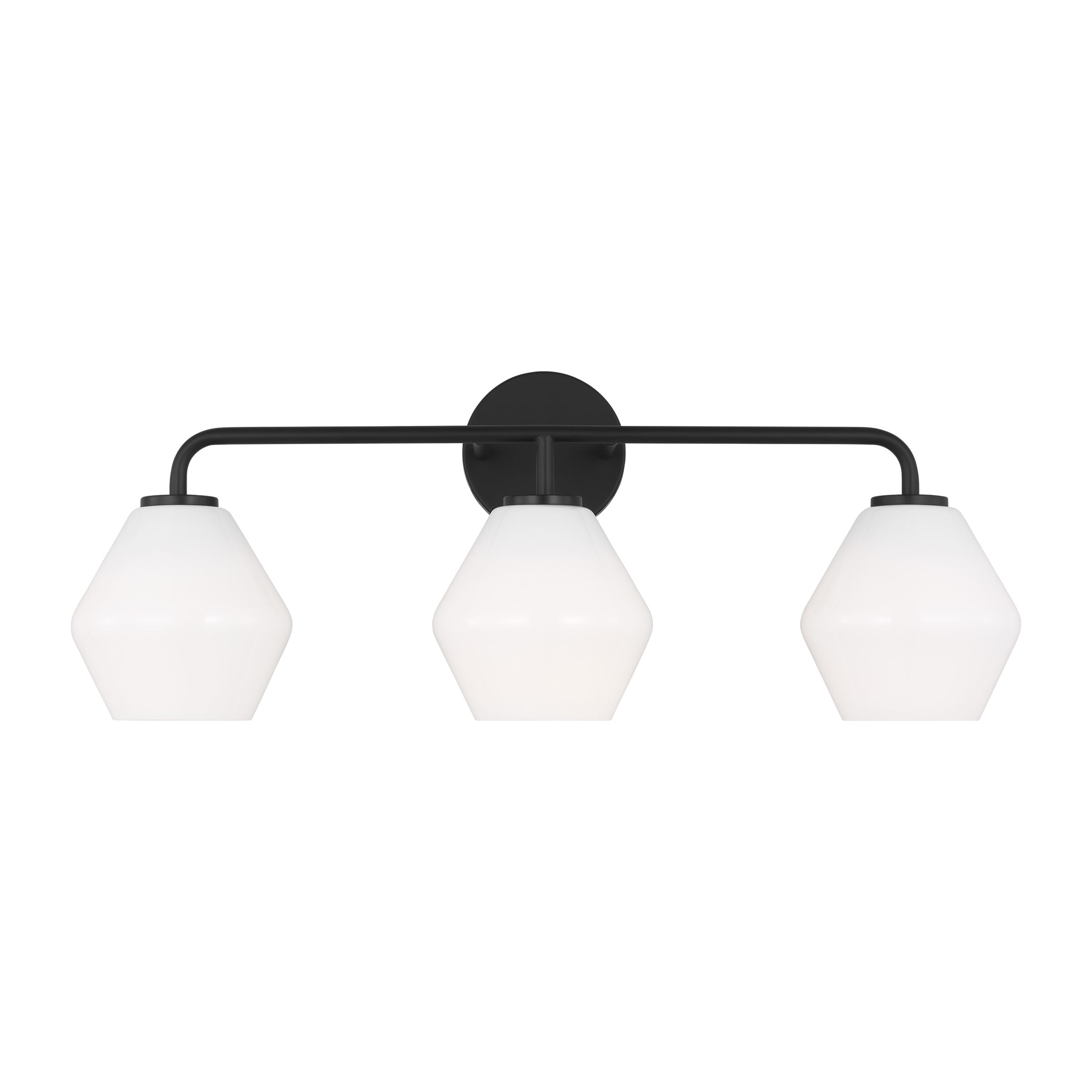 Modern Black Steel Bathroom Vanity Light with Milk Glass Shades
