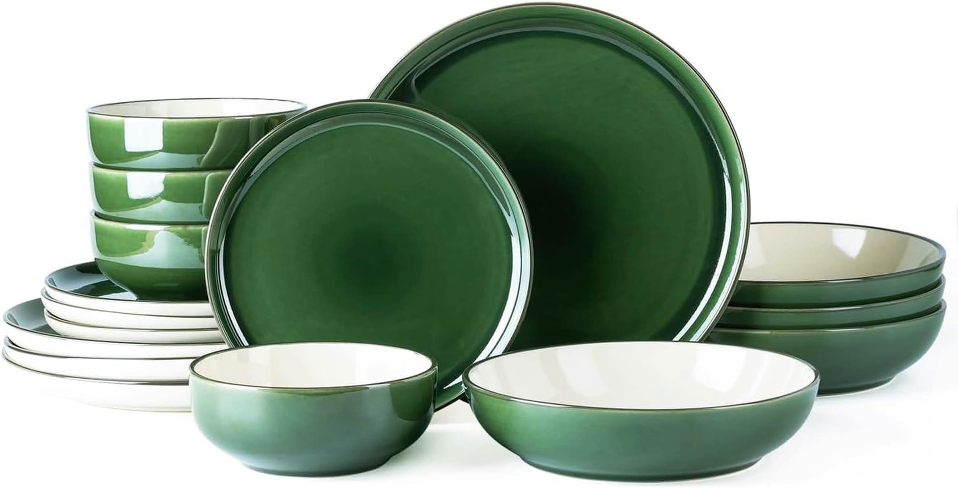 Aoibox  16 Piece Stoneware Dinnerware Set with Pasta Bowls Service for 4 Glossy Glaze Scratch Resistant Dishwasher and Micr