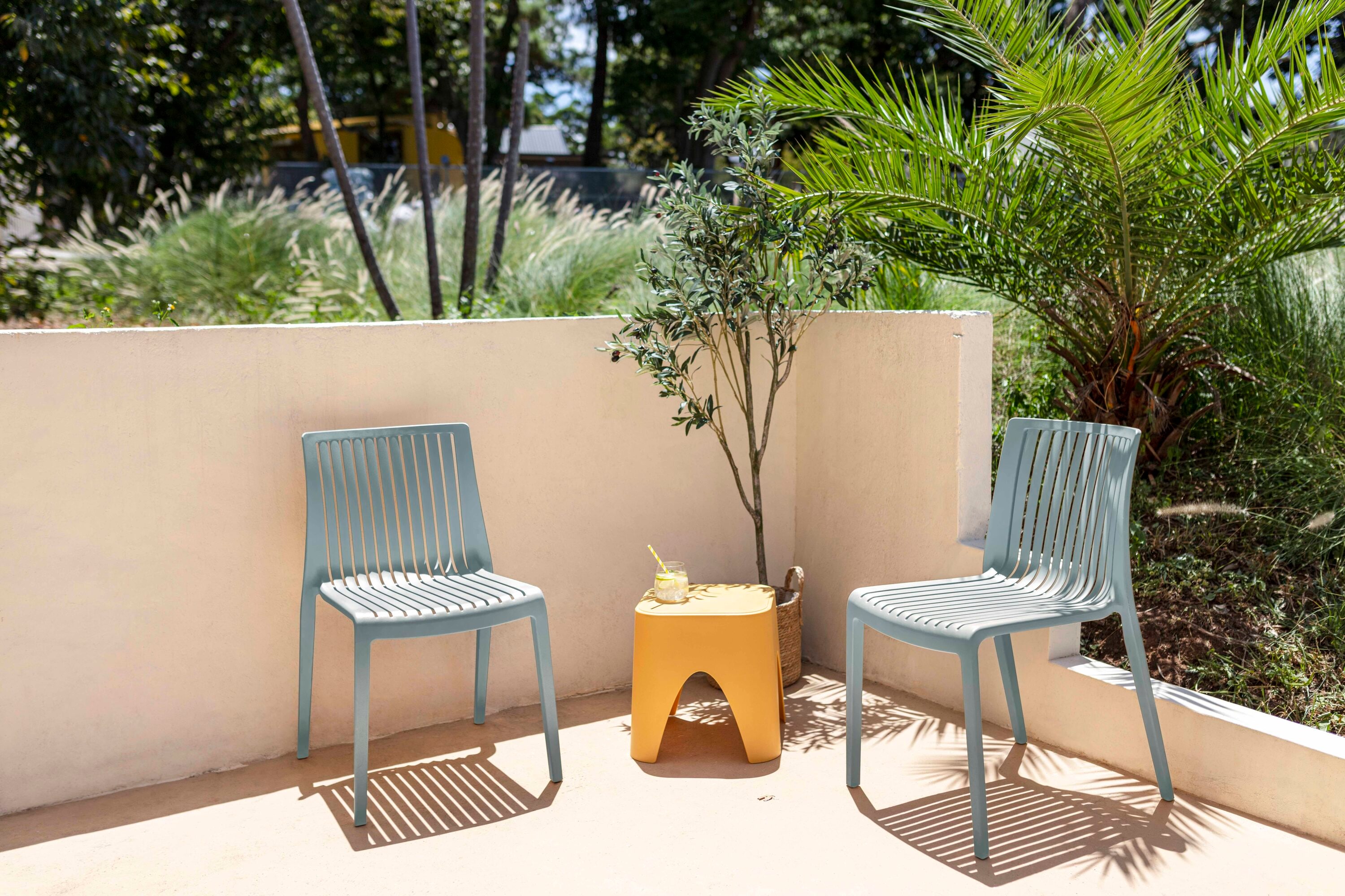 Baby Blue Resin Stackable Armless Patio Dining Chairs