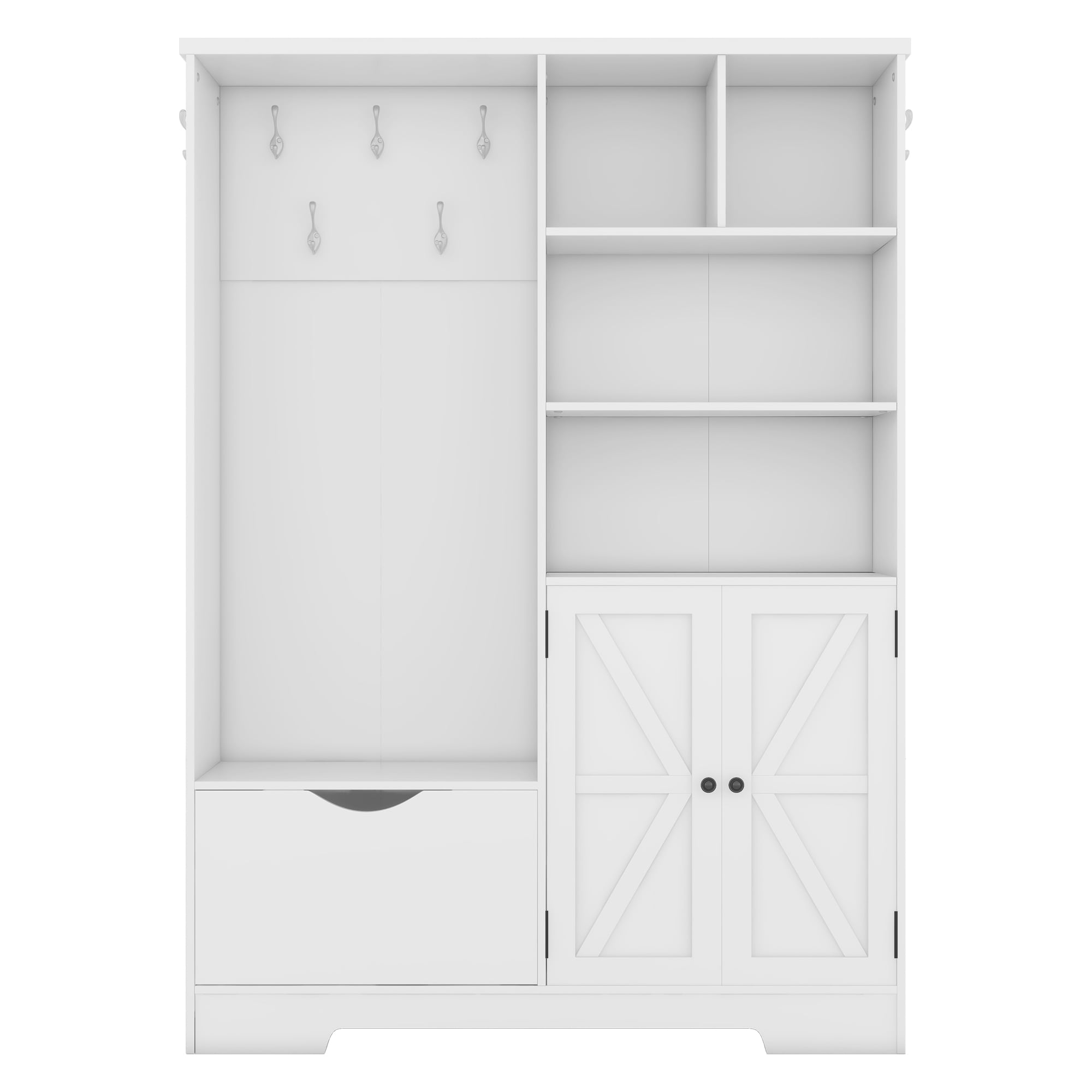 SINOFURN SYD330003WT Rustic 52.7-Inches White Wood Hall Tree