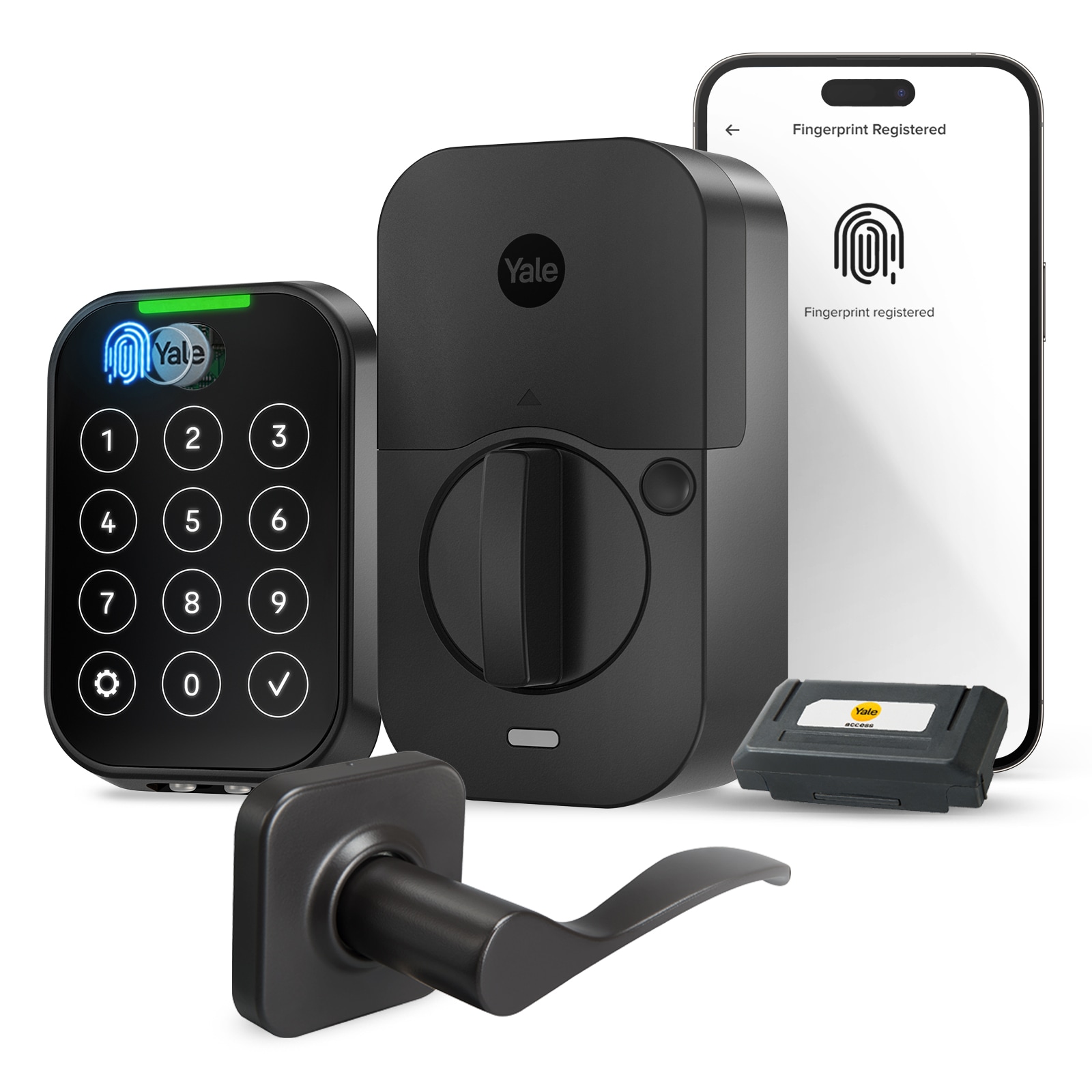 Yale BYRD450FWF1NWBSP Assure Lock 2 Bio Norwood Bundle Black Suede Smart Lock Electronic Deadbolt and Handleset with Wifi Bluetooth Fingerprint Touchscreen Keypad