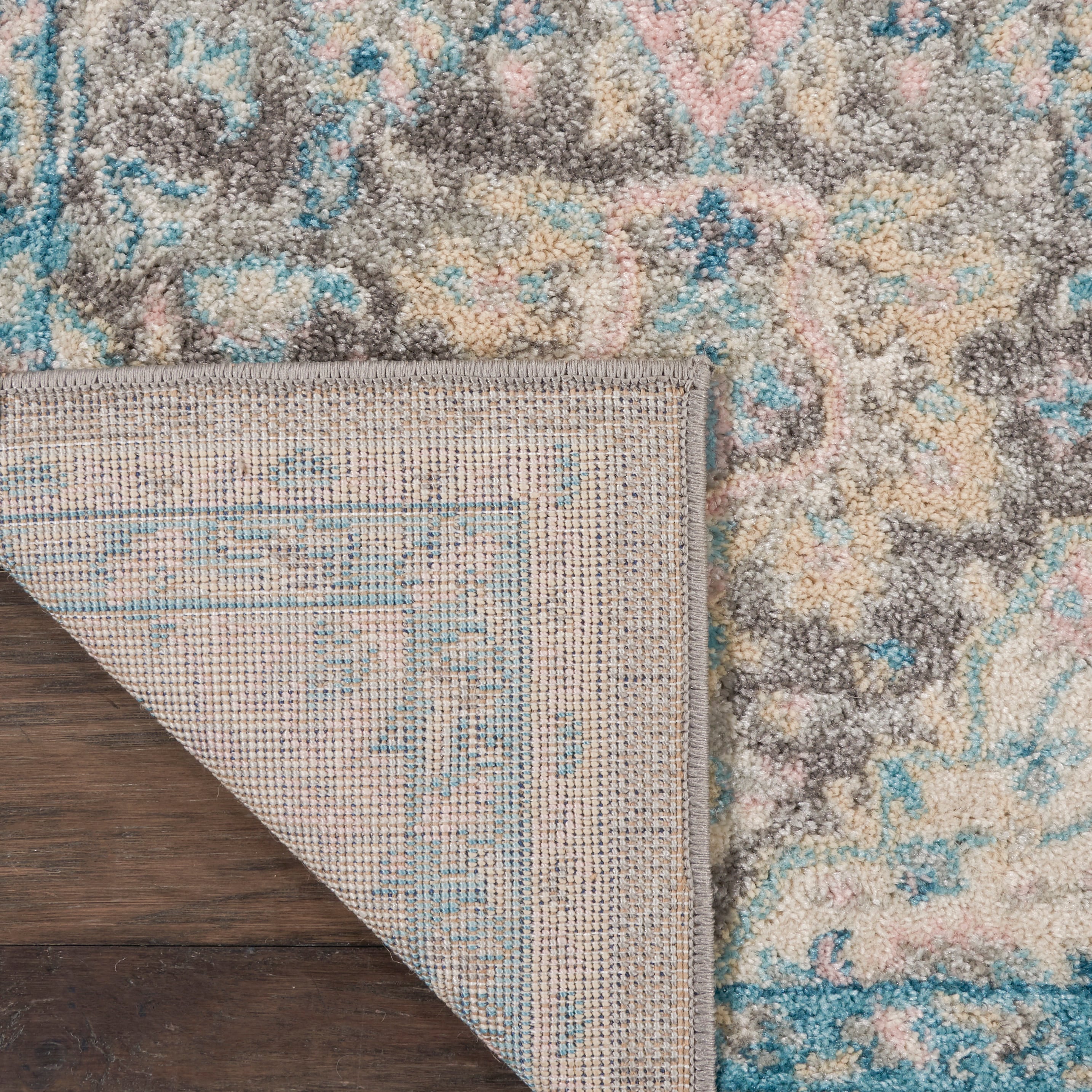 Elegant Light Grey and Pink Medallion Synthetic Rug 4' x 6'