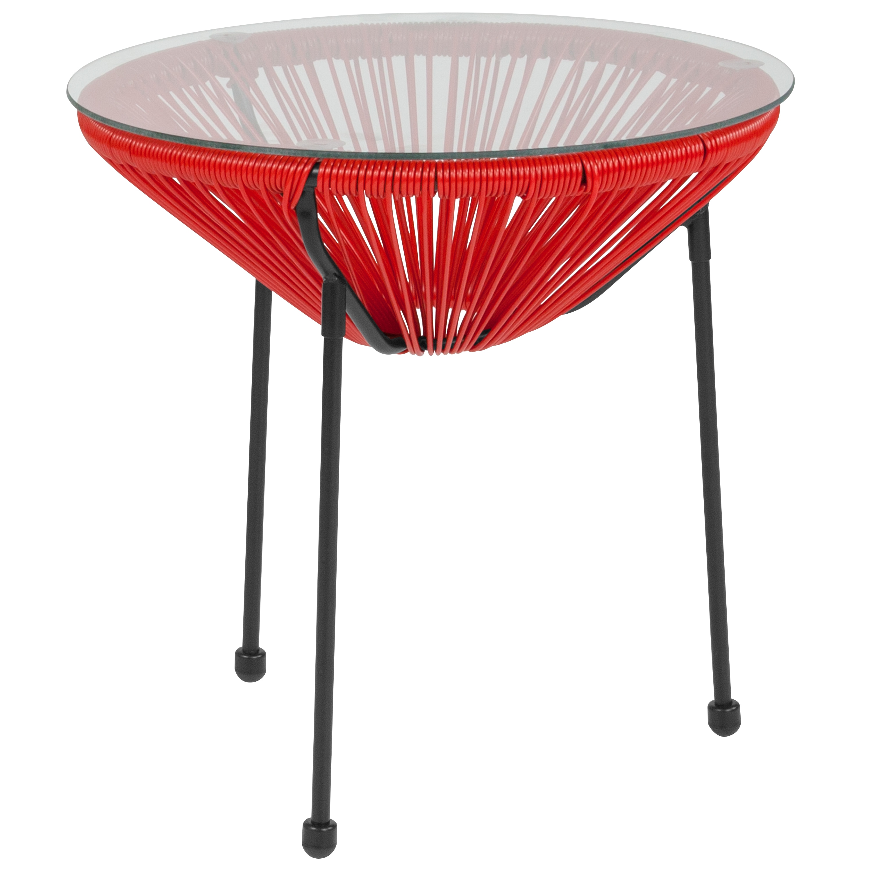 red glass end table