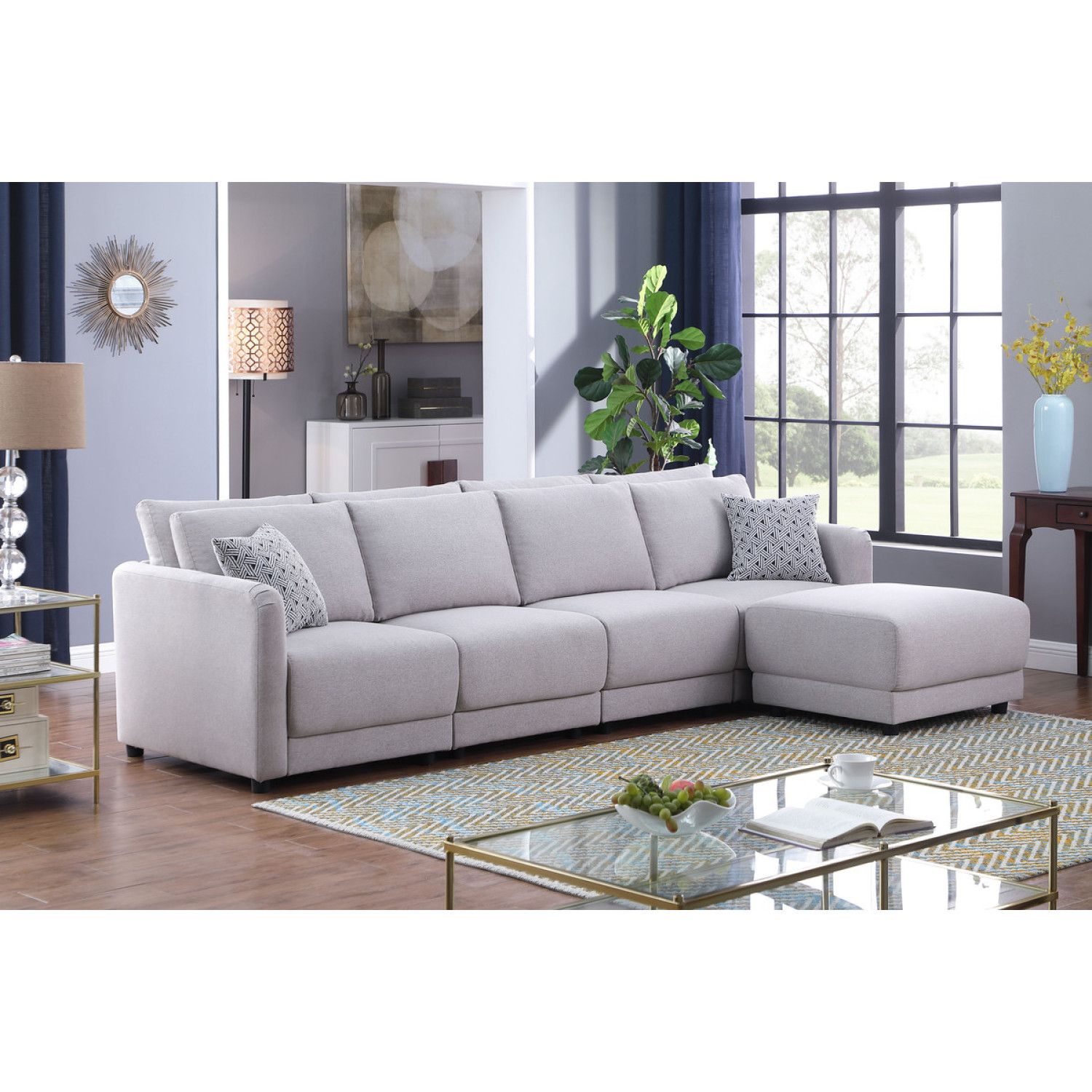 JASMODER 111-in Modern Light Gray Linen Sofa at Lowes.com