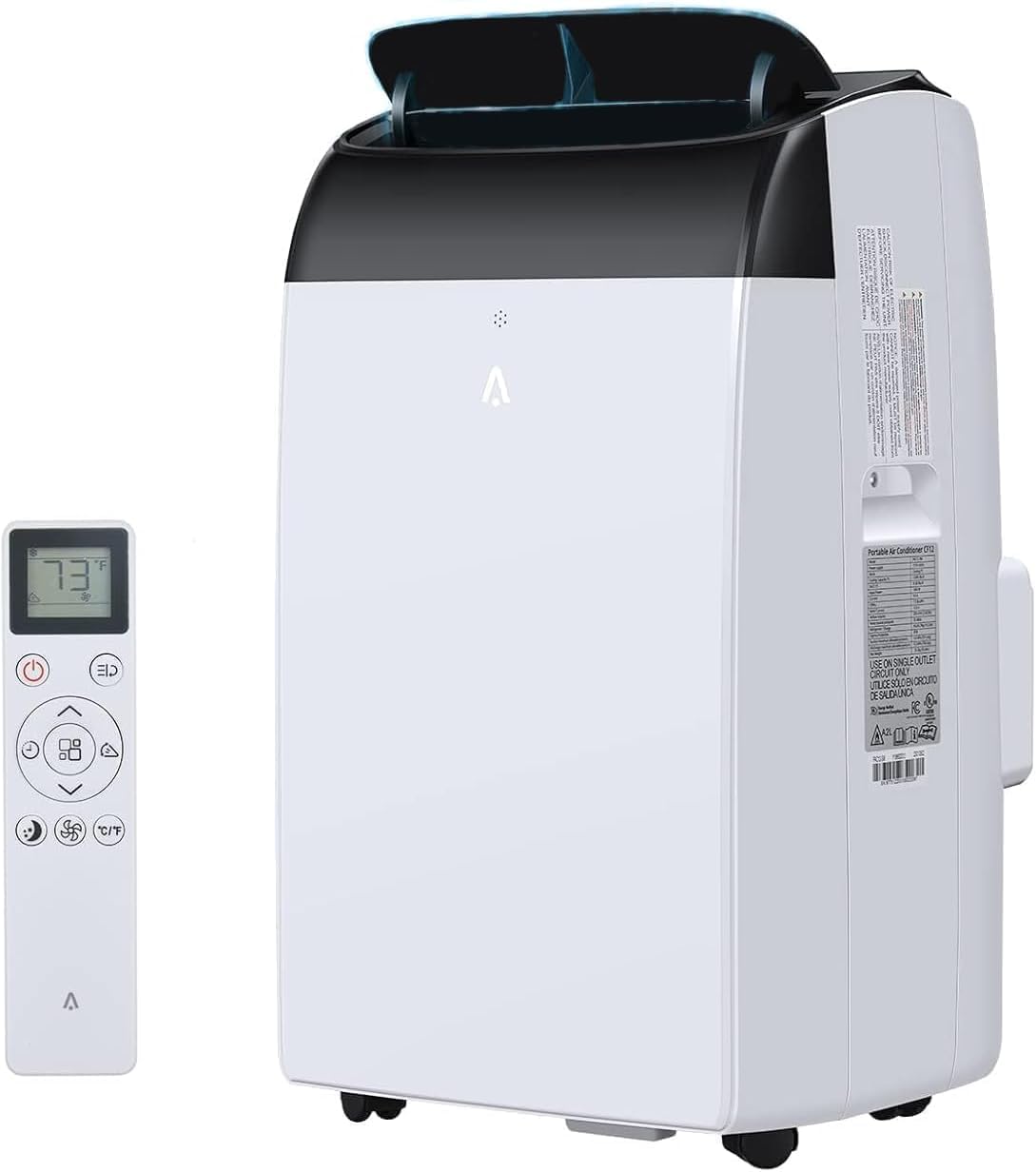 Qeetex LSAPHO0XJ11HNO 12000 BTU Portable Air Conditioner 12K Black Top with Remote Control Dehumidifier and Fan for Rooms up to 550 Sq Ft