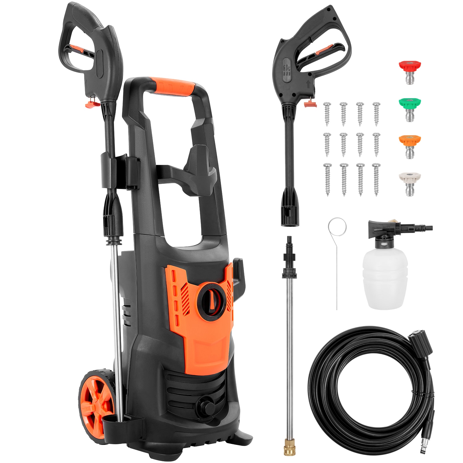 GIVIMO 2150-PSI 1.8-GPM Cold Water Corded Electric Pressure Washer with 4 Quick-Connect Metal Spray Tips 1800-W Motor 26-ft High-Pressure Hose 35-ft GFCI Power Cord 500-ml Foam Cannon and 2 Universal Wheels for Cars Patios Fences and Driveways