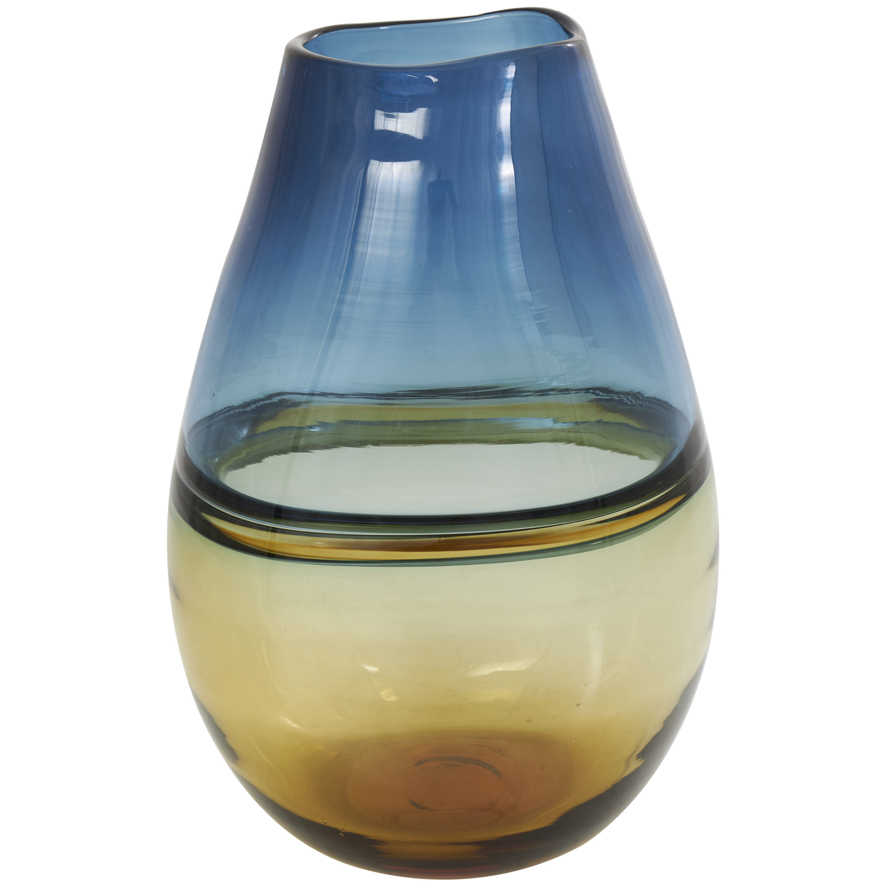 Handcrafted Blue and Amber Glass Table Vase