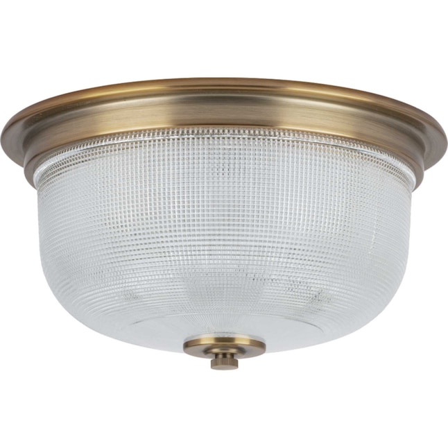 Progress Lighting Archie 2 Light 12 375 In Vintage Brass Incandescent Flush Mount The Department At Com - 2 Light Chrome Ceiling Mount Fixture With Prismatic Glass