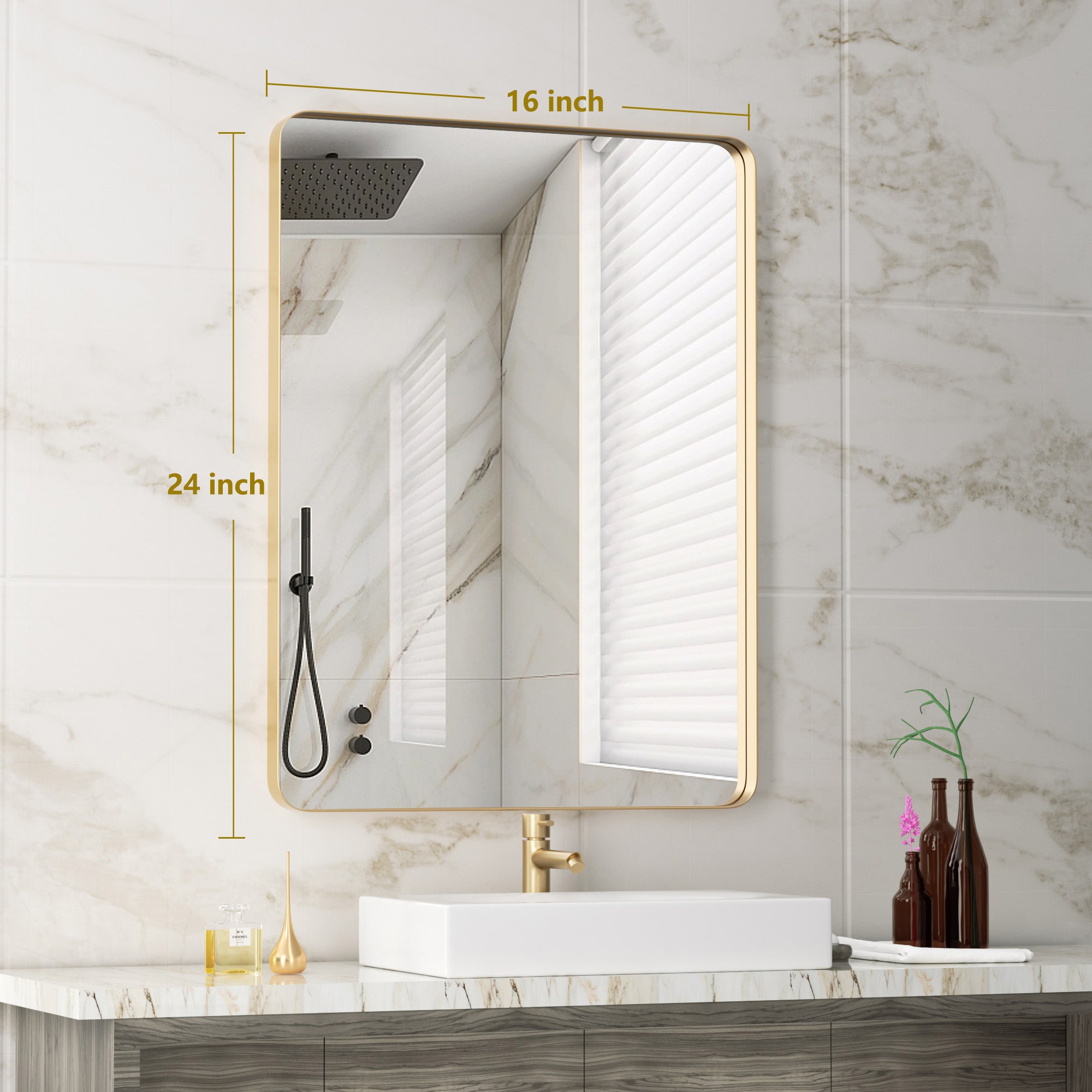 Clavie 16-in W x 24-in H Brushed Gold Framed Wall Mirror in the Mirrors  department at