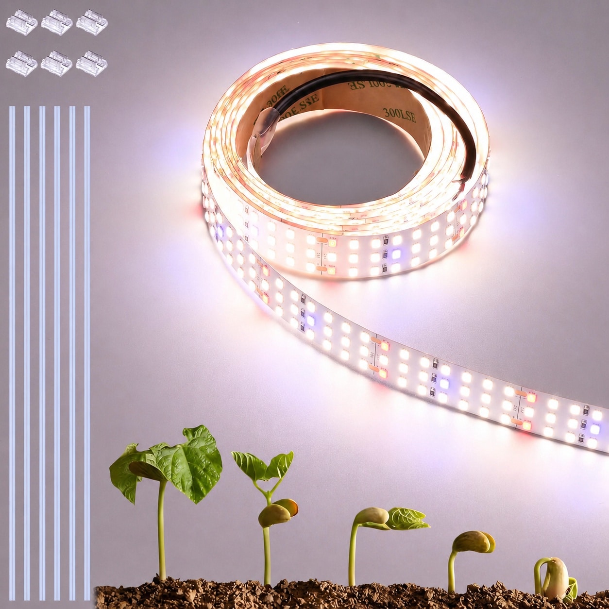 Vrbgify  16FT LED Plant Grow Light Strip Full Spectrum 2100LEDs High PPFD Flexible Self Adhesive for Seedlings Veg Flower Indoor Gardening