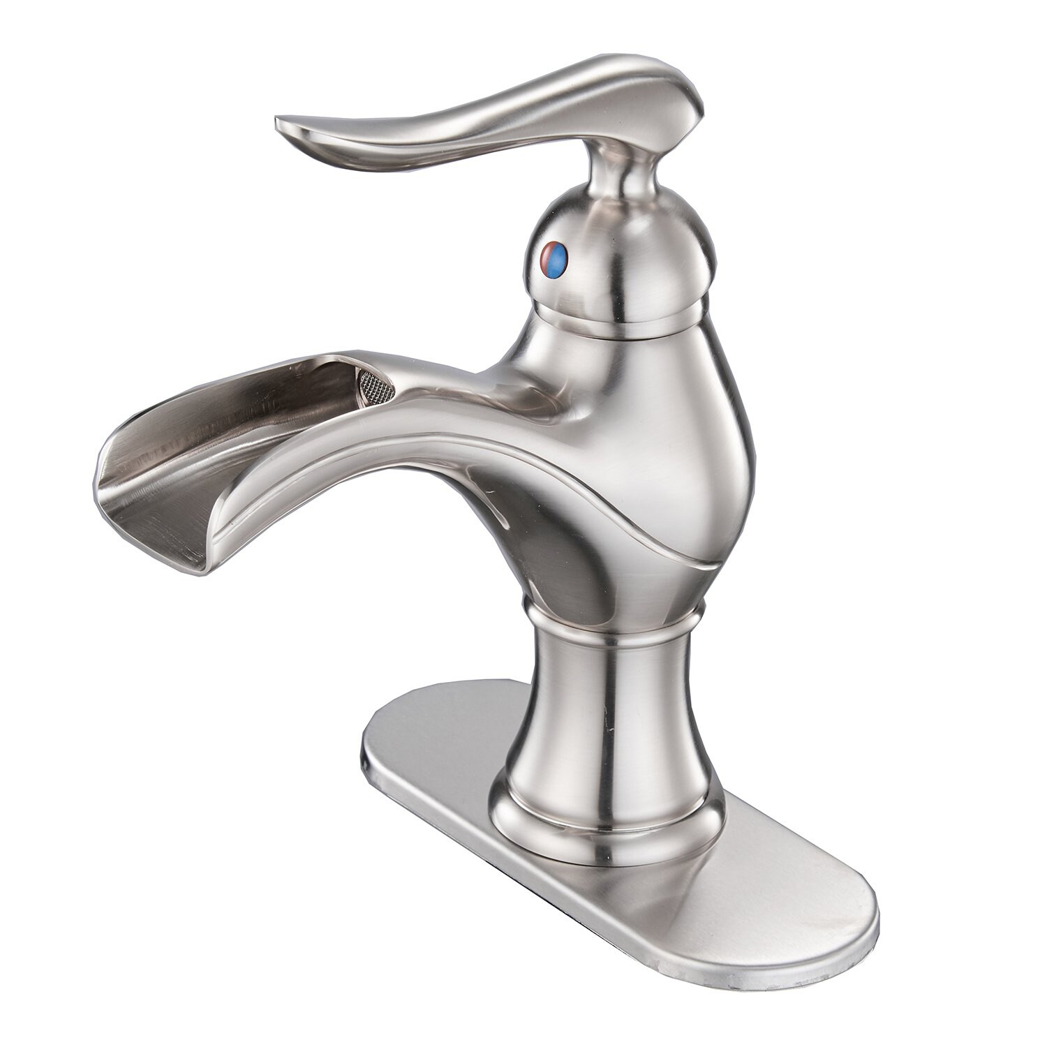 WELLFOR FOR HOME Bathroom Sink Faucets Brushed Nickel 1-handle Single Hole  Waterfall Bathroom Sink Faucet with Deck Plate in the Bathroom Sink Faucets  department at Lowes.com
