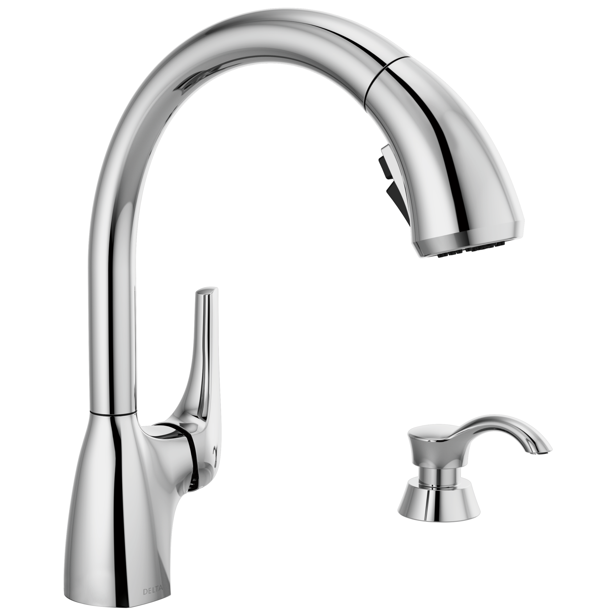 Tilden Chrome Single Handle Pull-out Kitchen Faucet with Deck Plate and Soap Dispenser Included Rubber | - Delta 19794Z-SD-DST