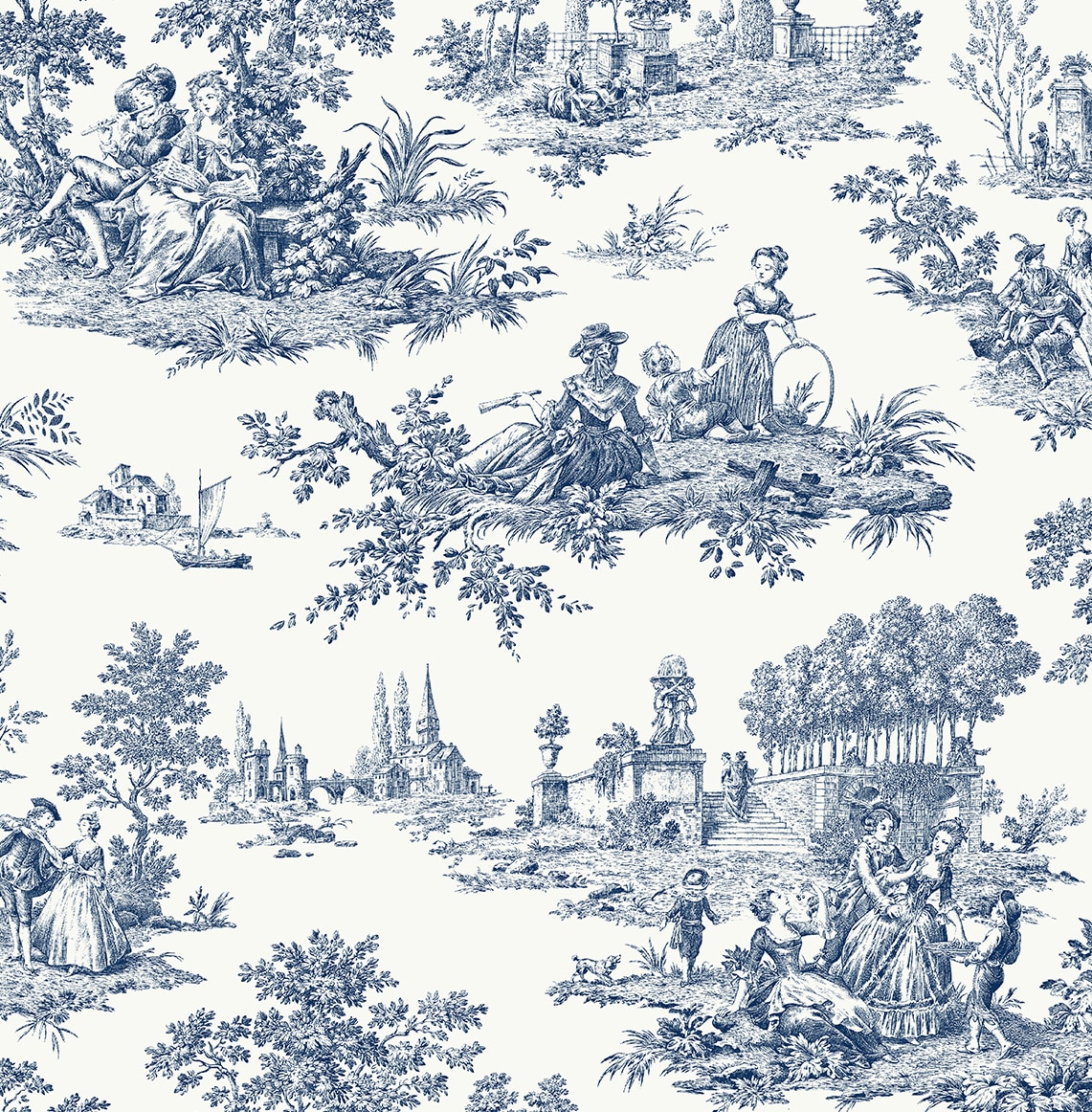 NextWall NW43312 30.75-Sq. Feet Navy Blue Vinyl Toile Self-adhesive Peel and Stick Wallpaper