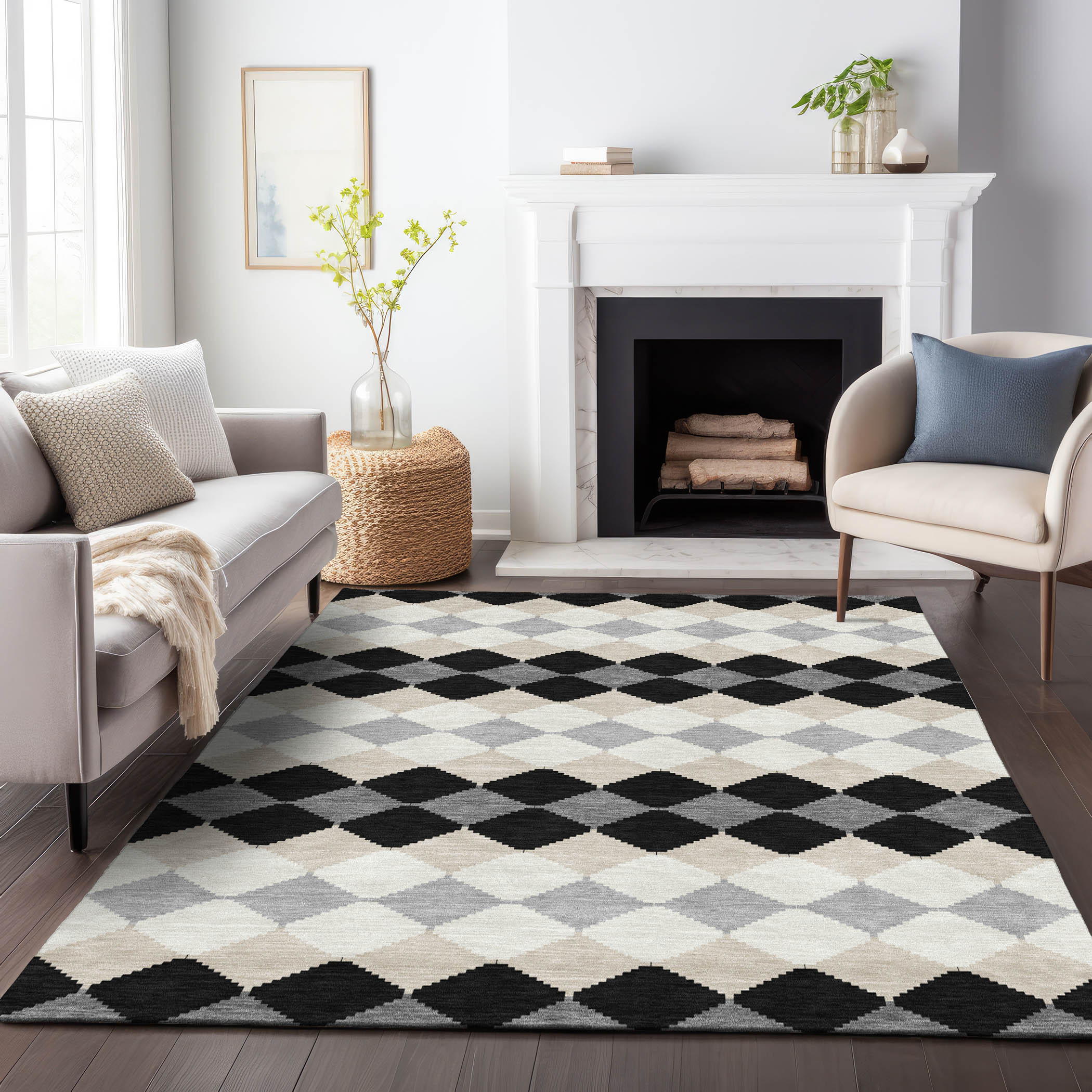 Addison Rugs ACN1007BK30X46 Chantille ACN1007BK 2 x 3 (ft) Polyester Black Rectangular Indoor/Outdoor Geometric Machine washable Area rug
