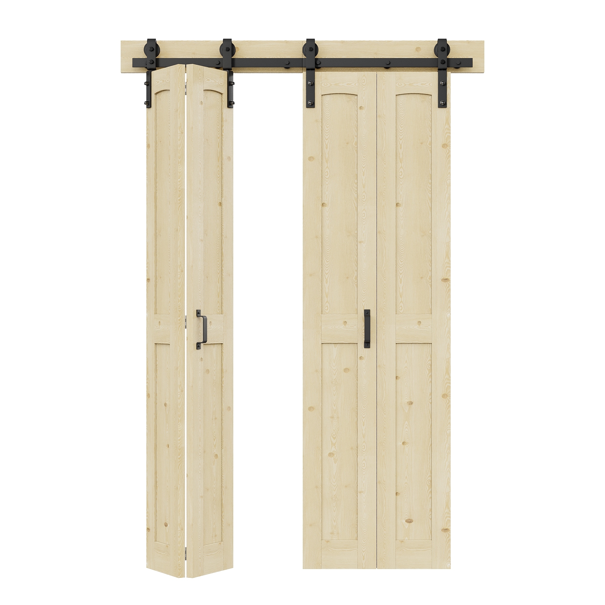 AINLARRY ZDGC-PN-BD-R-50 50-in x 84-in Brown Unfinished Arch top Pine Wood Solid core Double bifold Barn Door (Hardware Included)