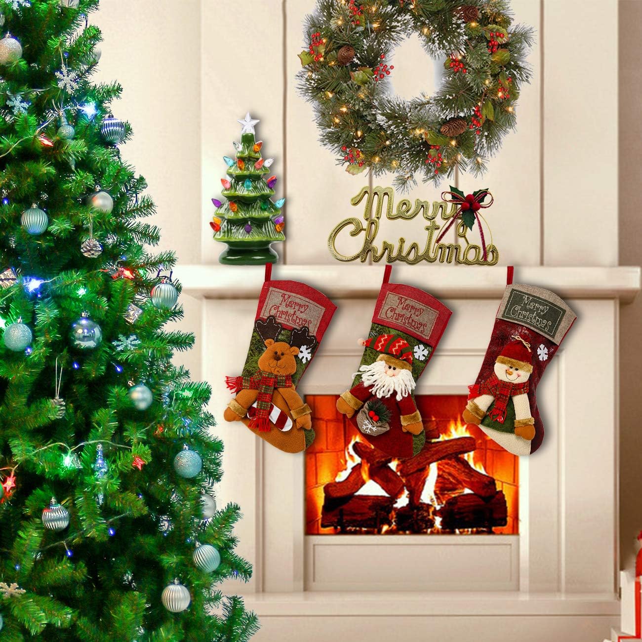 Etokfoks 3 pack 18 inch Christmas stockings classic holiday decor Santa ...