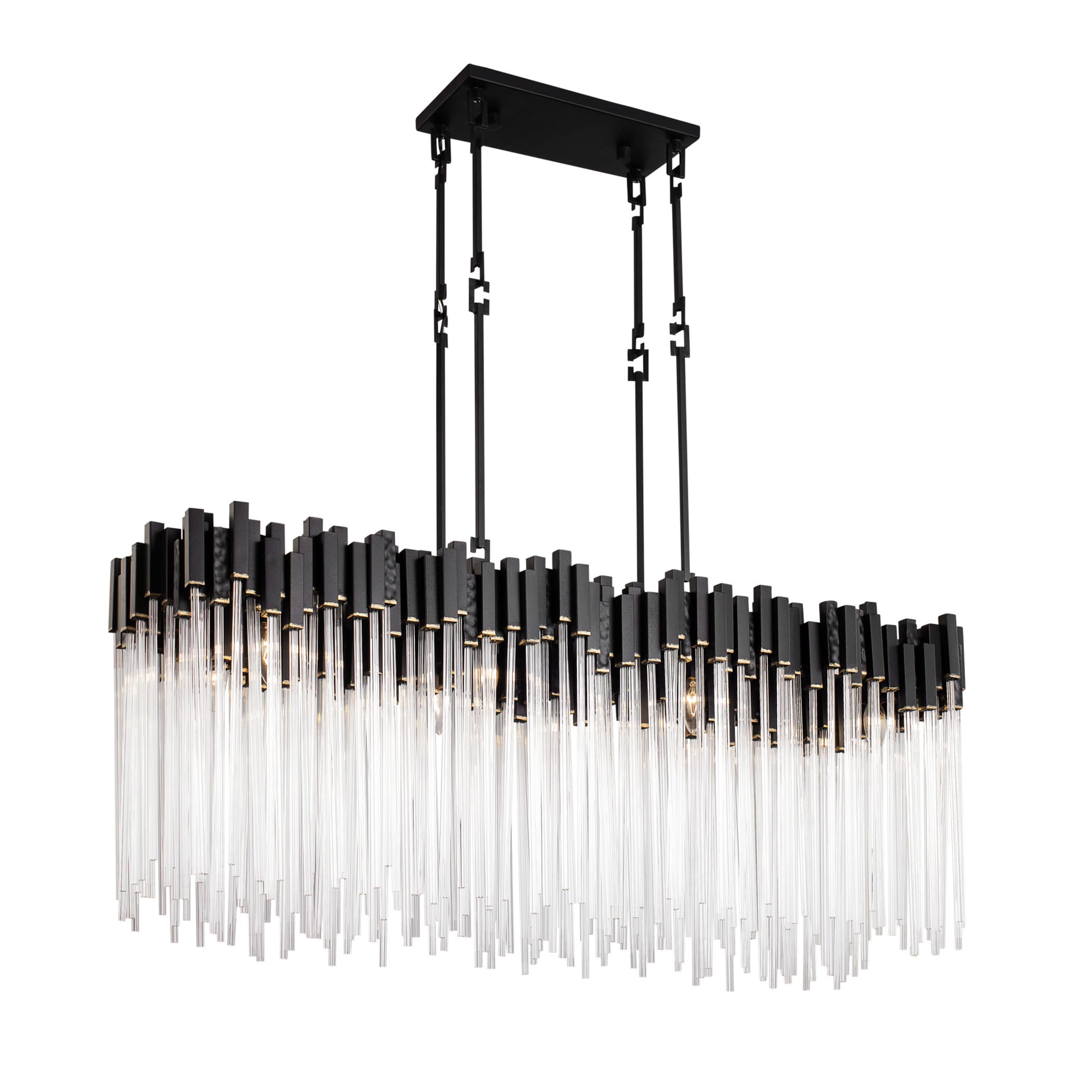 Varaluz 309N08MBFG Matrix 8 -Light Matte Black, French Gold, Clear Glam Clear glass Geometric Large Hanging Pendant light
