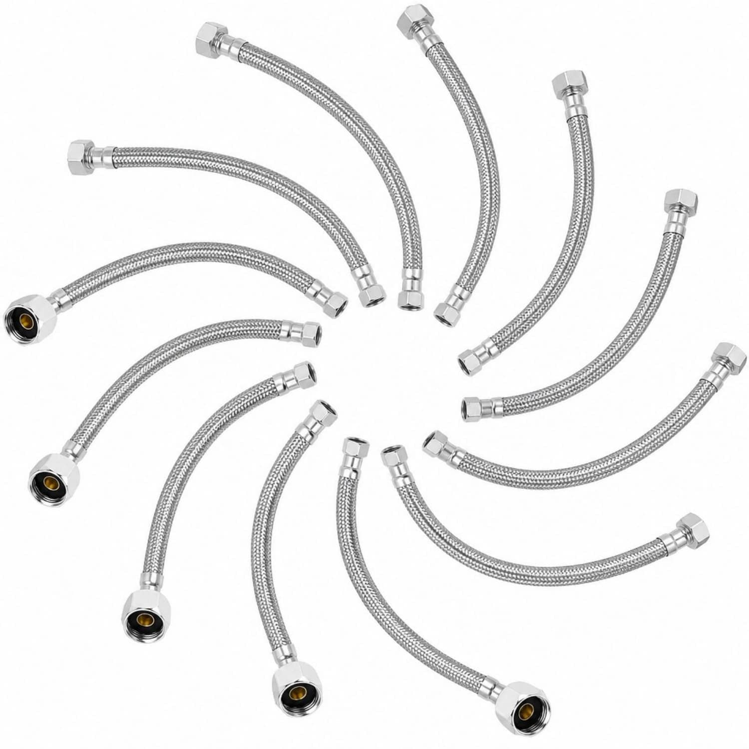 OGETFUUR 10-Pack 1/2in FIP x 3/8in Compression Braided Stainless Steel Faucet Supply Lines