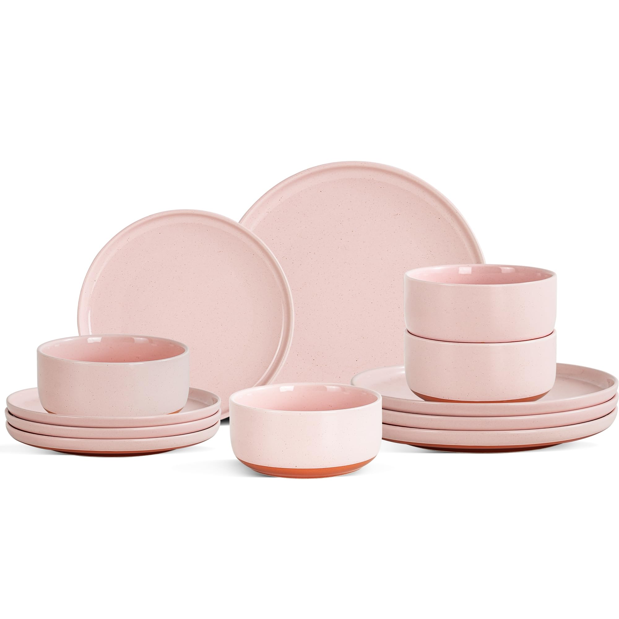 Aoibox 12 Piece Elegant Pink Ceramic Stoneware Dinnerware Set Service ...