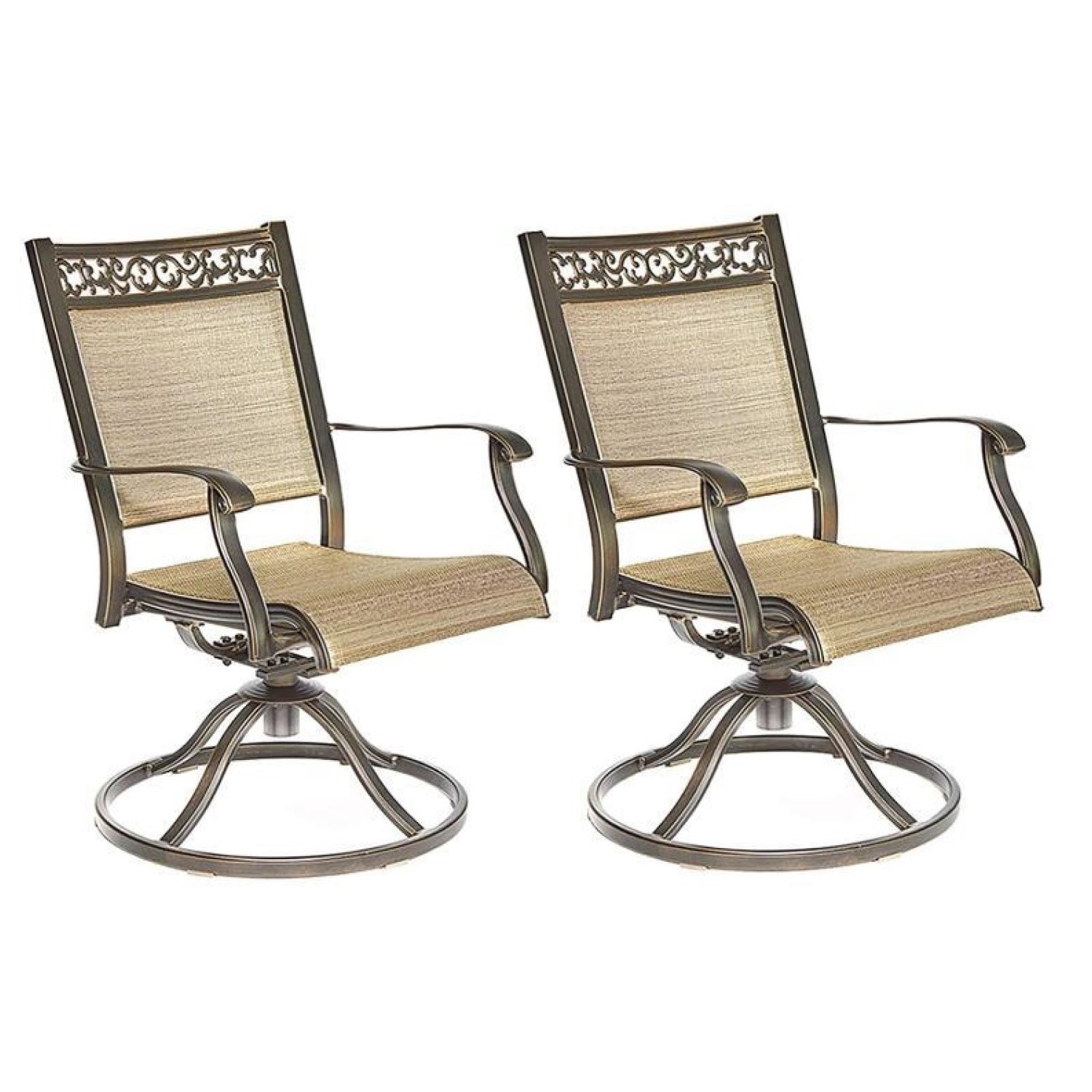 Mondawe 2 Brown Aluminum Frame Swivel Dining Chair with Brown Gold ...