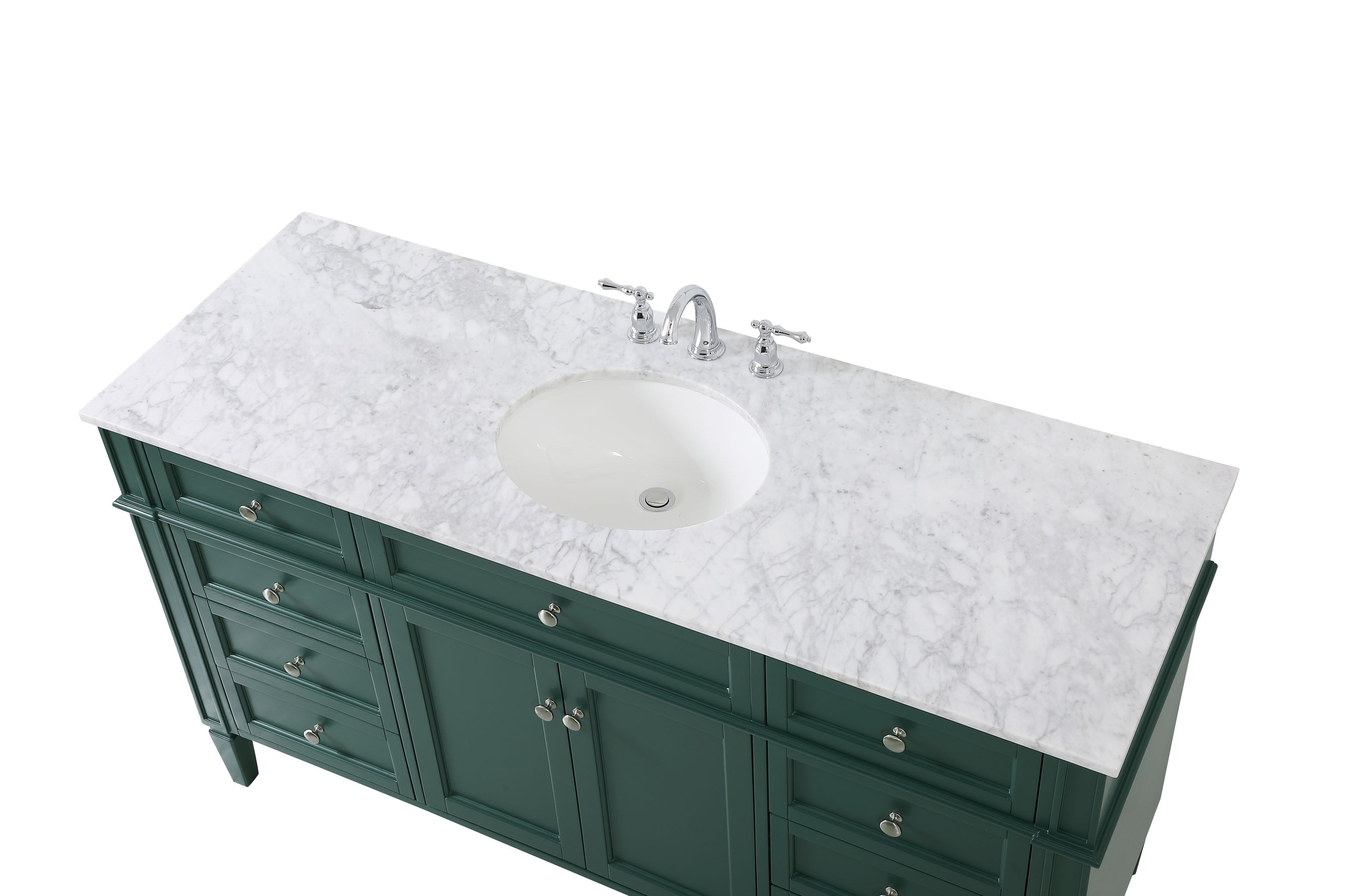Green Solid Wood and Marble Single Bathroom Vanity
