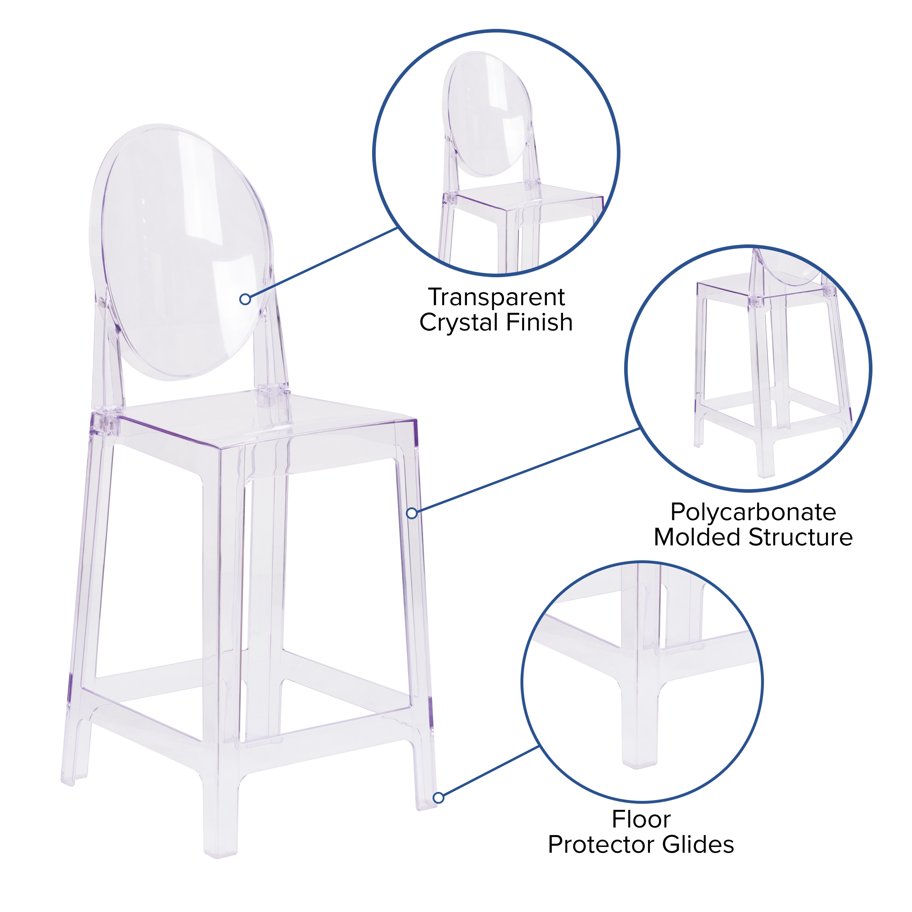 Transparent Crystal Oval Back Counter Stool