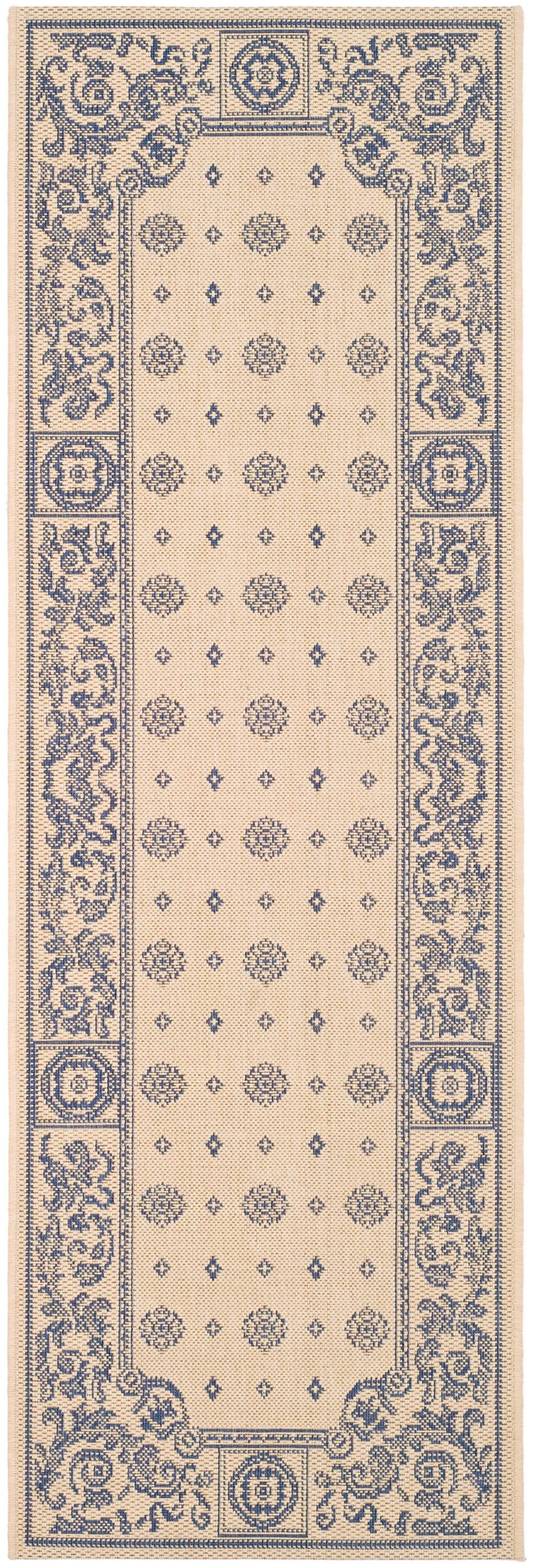 Safavieh CY1356-3101-27 Courtyard Essex 2 x 7 (ft) Loomed Polypropylene Natural/Blue Rectangular Indoor/Outdoor Floral/Botanical Coastal Runner rug