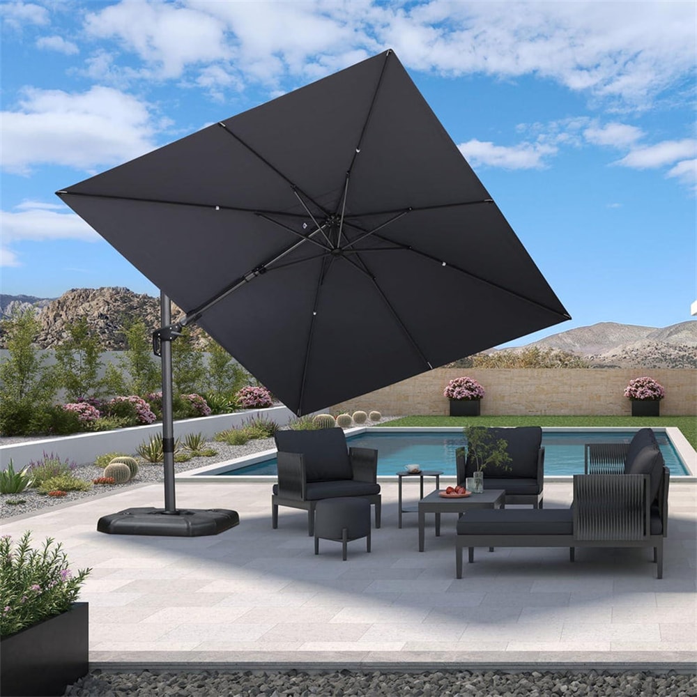 PURPLE LEAF LS04XHRCDXZ0912-LG 9-ft Aluminum Light gray Crank Cantilever Patio Umbrella