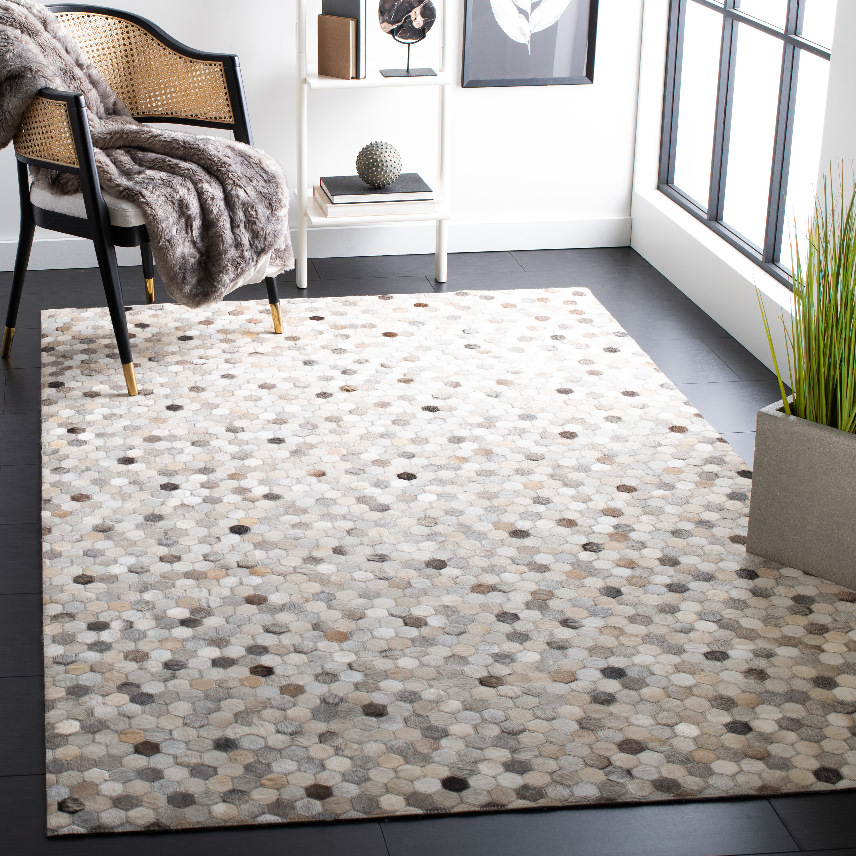  Studio Leather 217 Ivory/Gray Contemporary 5ft x 8ft Medium Rectangle Rug