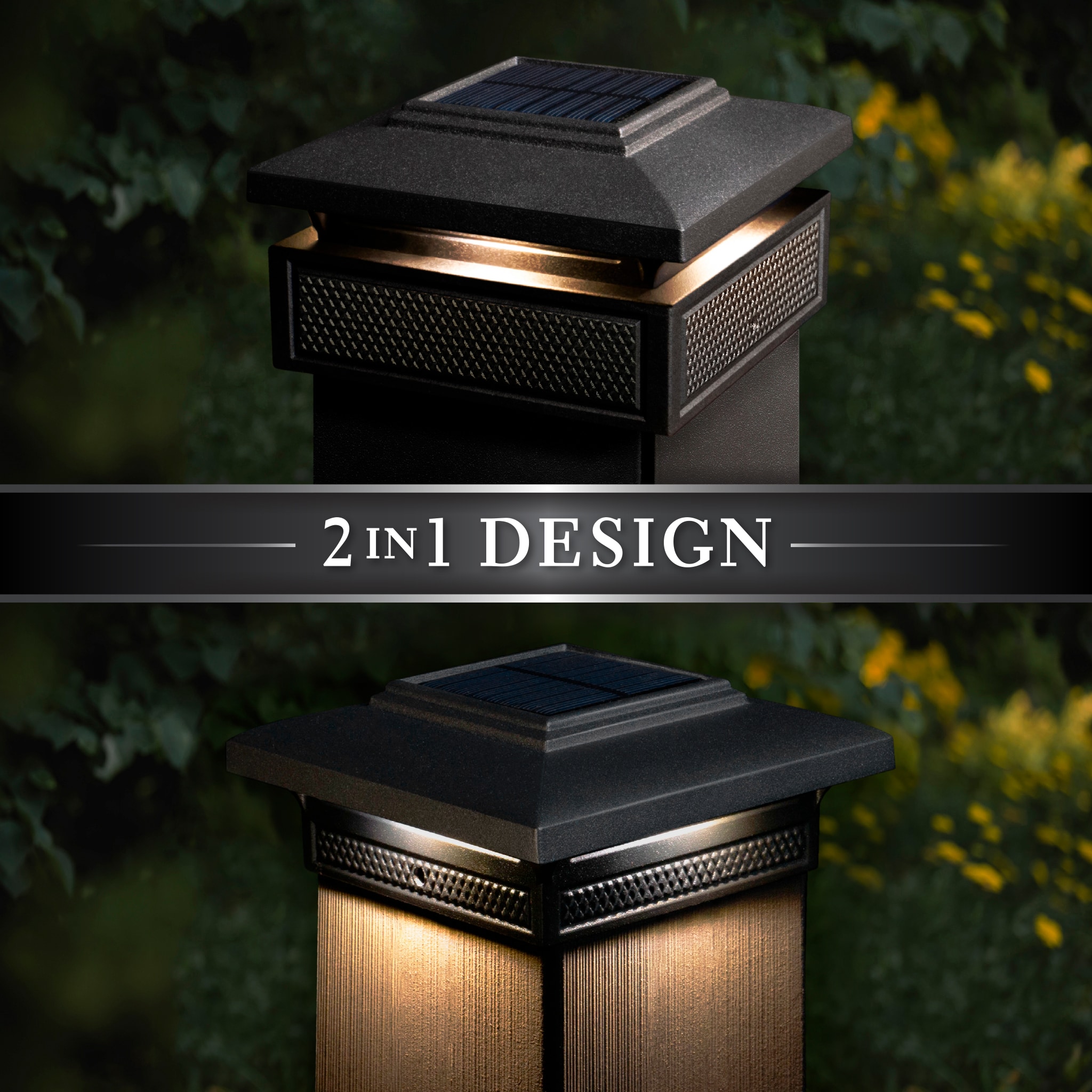 Black Aluminum LED Solar Post Cap Light with Dusk to Dawn Sensor
