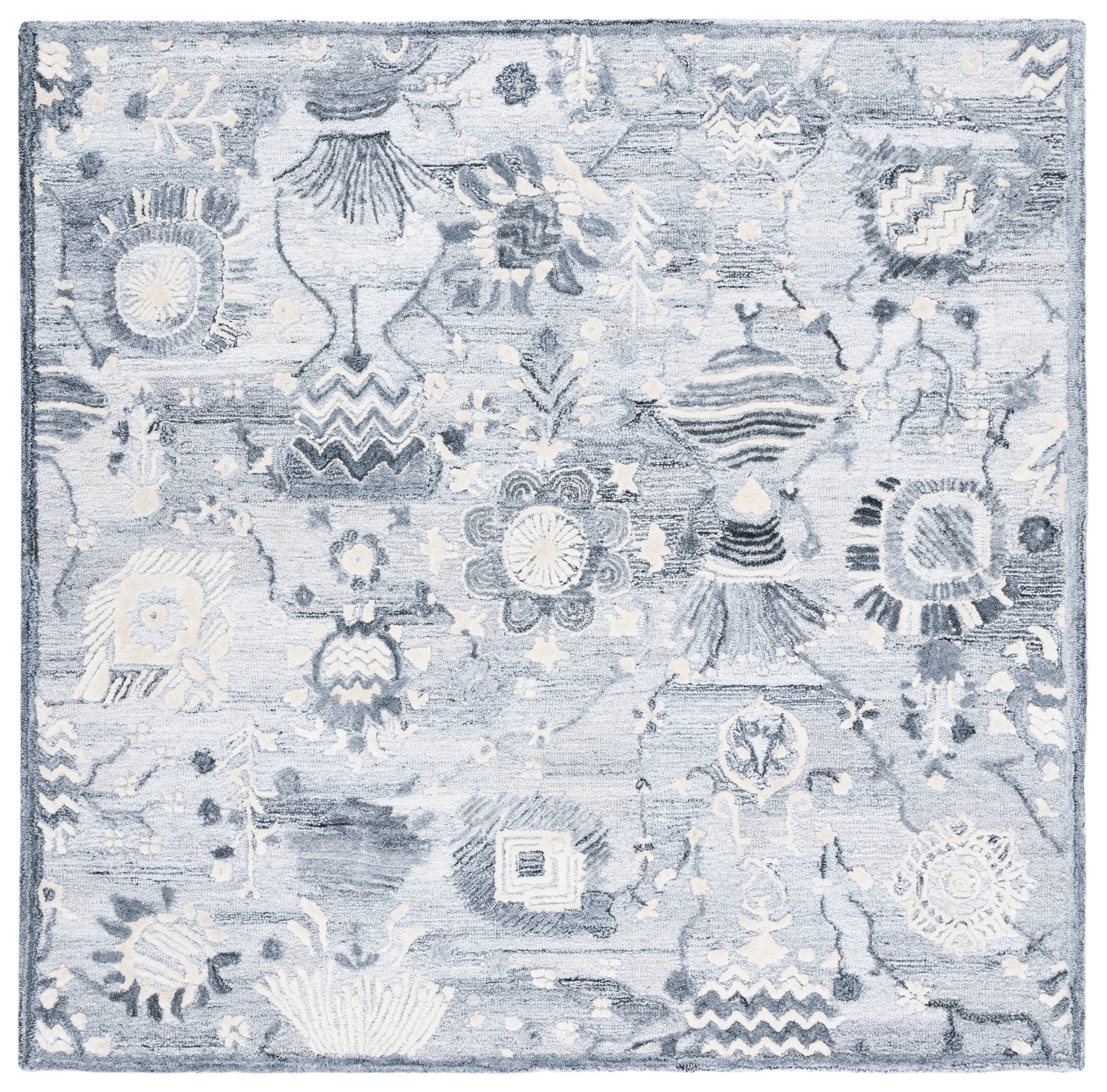 Safavieh GLM569A-6SQ Glamour Denyse 6 x 6 (ft) Tufted Synthetic Ivory/Gray Square Indoor Floral/Botanical Bohemian/Eclectic Area rug