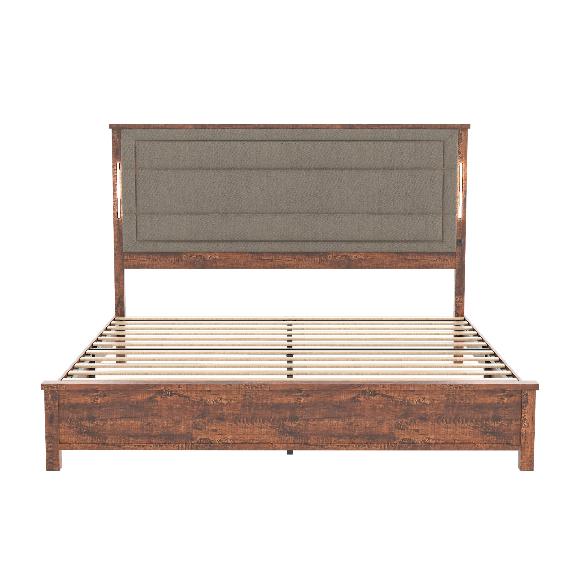 GZMR GZ-JH6800K King Size Bed Frame Brown King Wood and metal Bed frame Bed