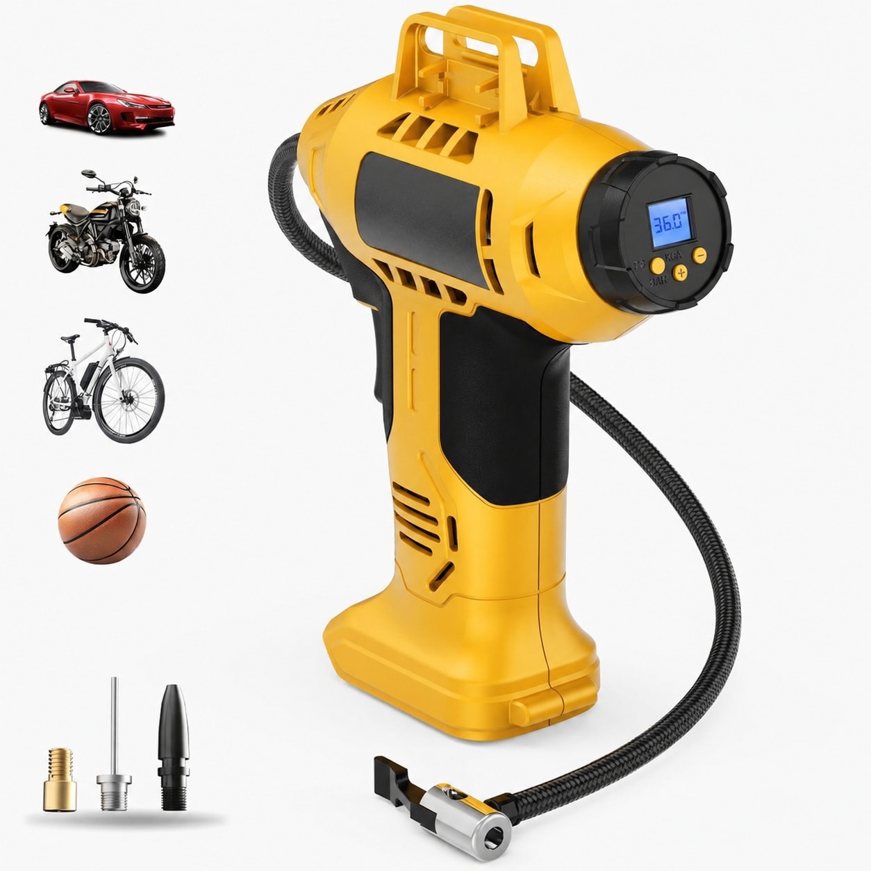 AKSCYZM  Cordless Tire Inflator Portable Air Compressor 160PSI Handheld Air Pump with Digital Pressure Gauge LED Light for Car Motorcycle Bike