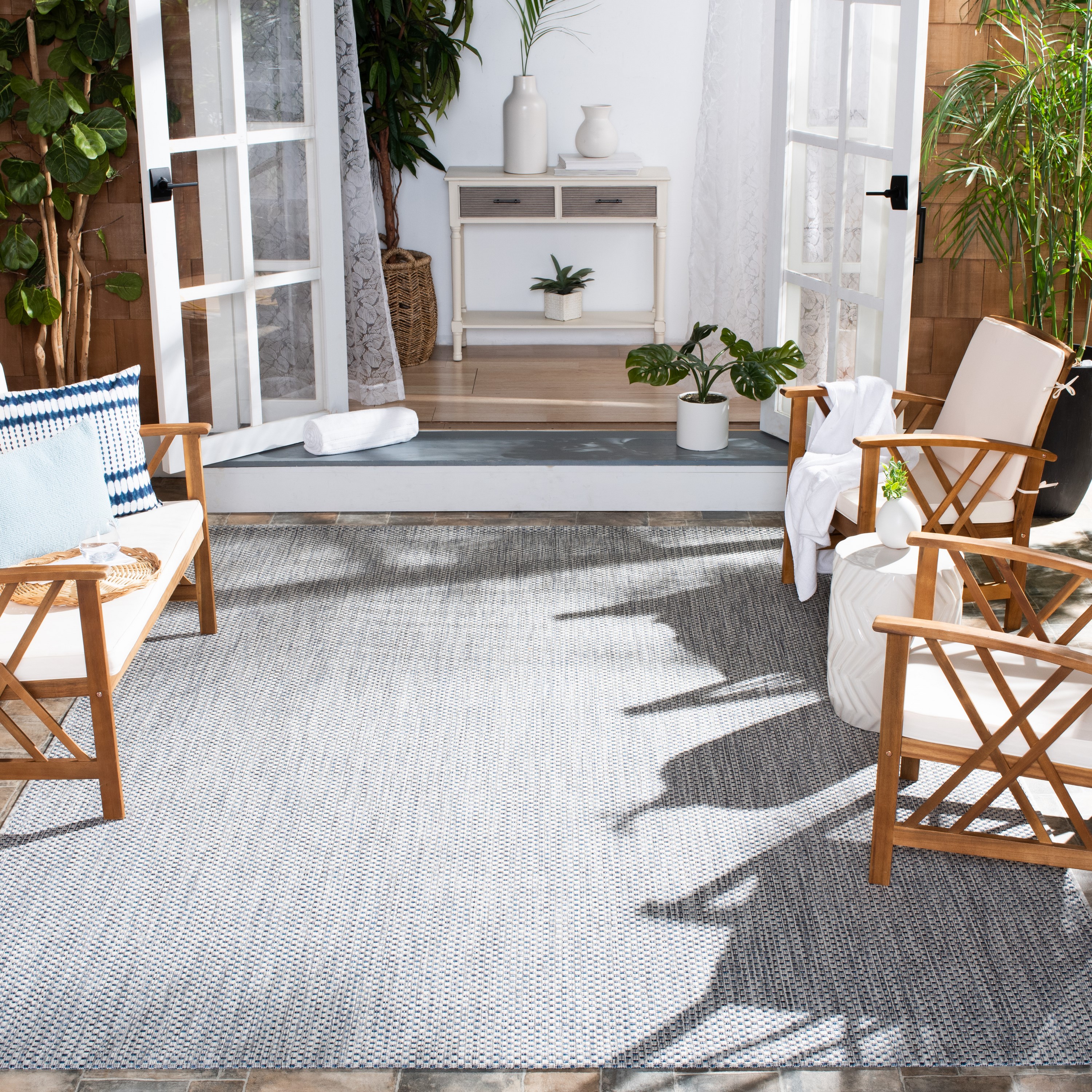 Gray Synthetic Flat Woven Reversible Outdoor Area Rug, 9' x 12'