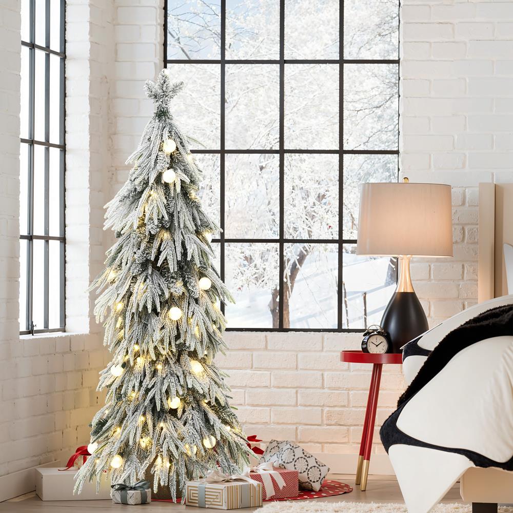 4.5-Foot White Snow-Flocked Fir Christmas Tree with Lights