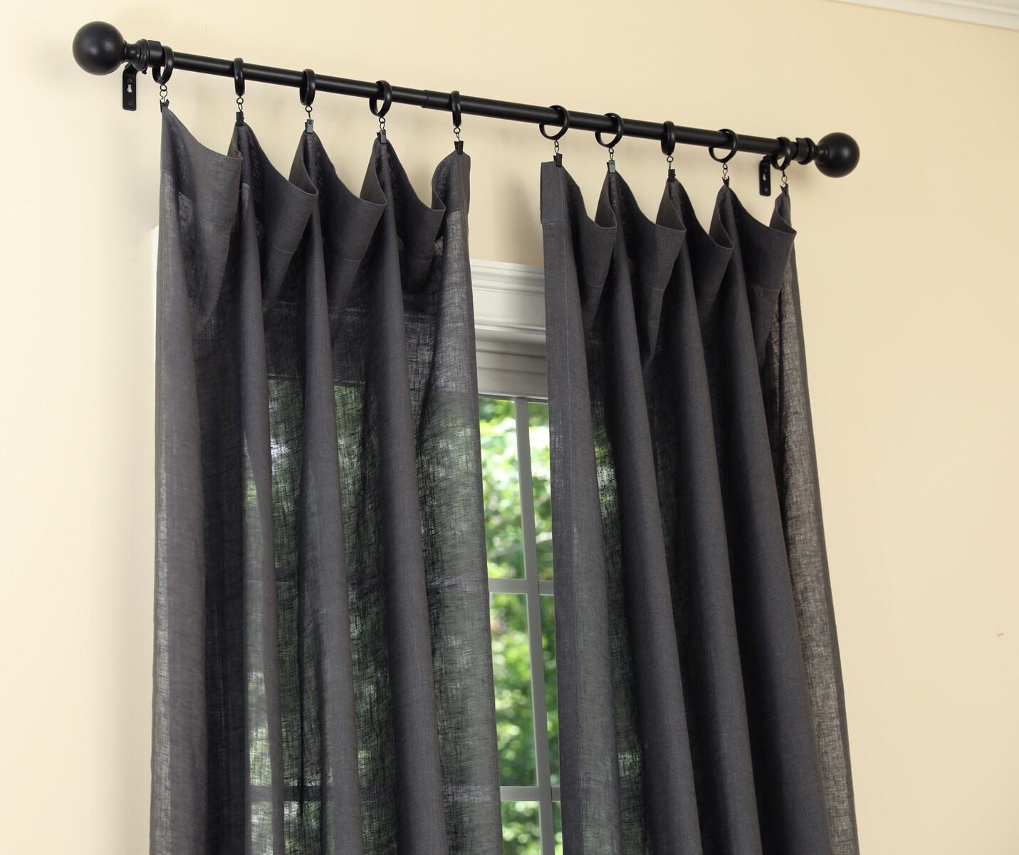 MANOR LUXE 54-in Dark Gray Semi-sheer Rod Pocket Single Curtain Panel ...