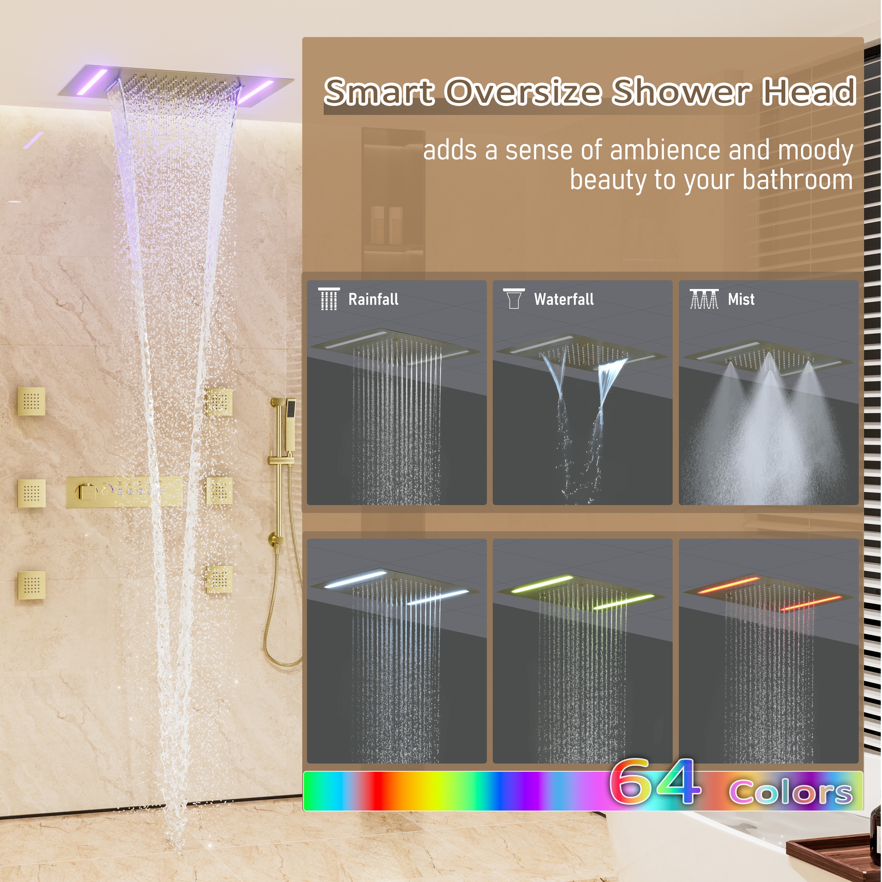 Mondawe WF-6368-20-BG Showerhead-Bar-Panels - View #6