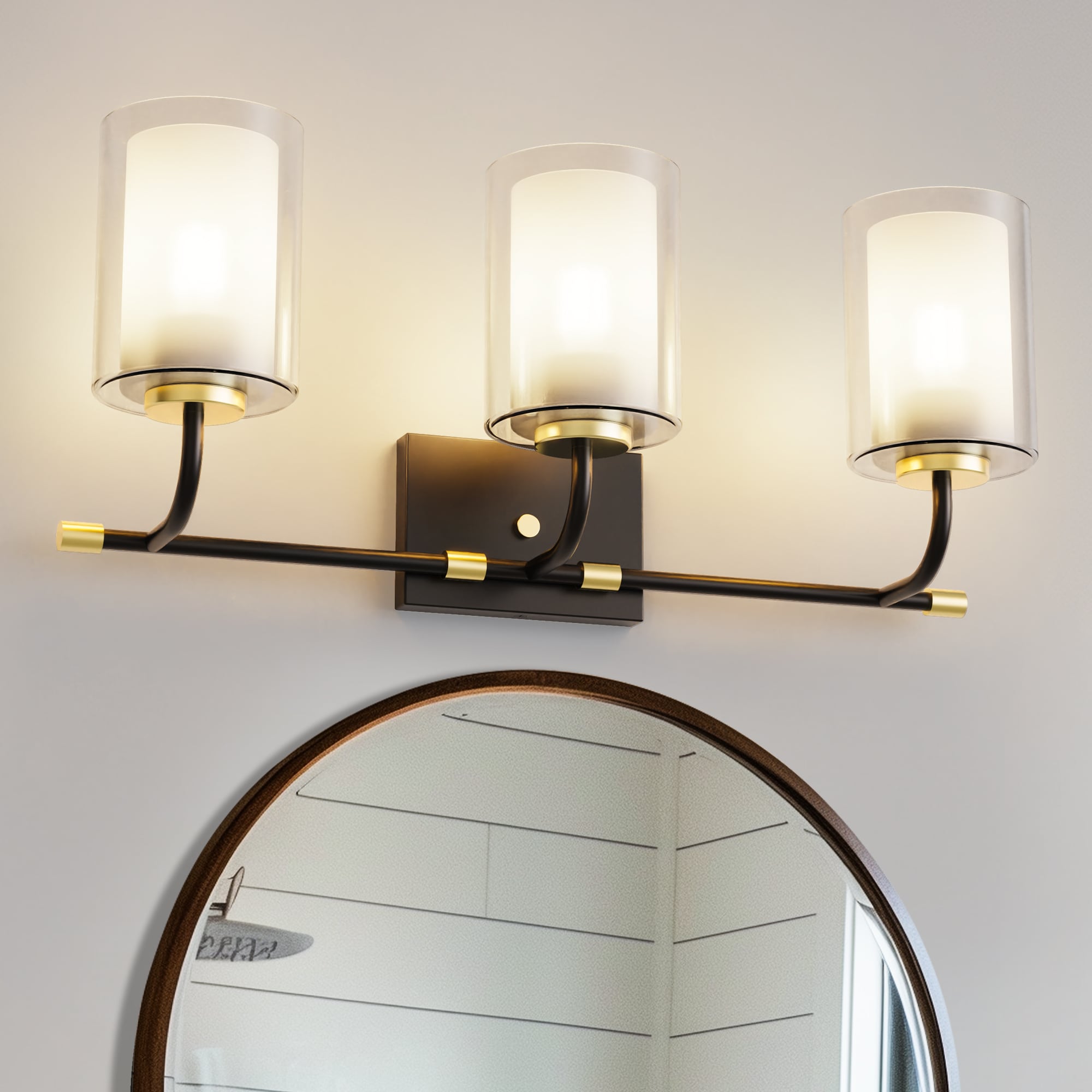 YANSUN LA-ZD-JQ18501CGB-11 23.6-in 3 -Light Matte Black Industrial Vanity light