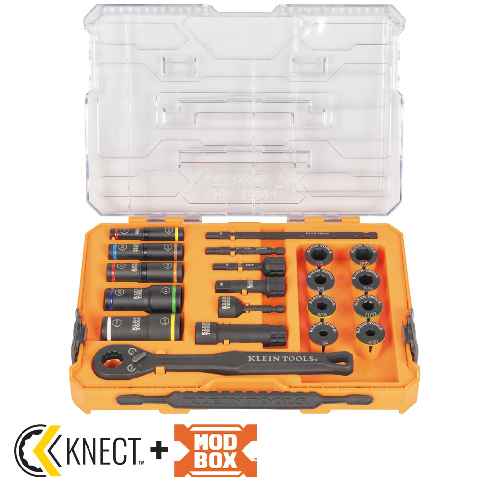 Klein Tools KNECT Impact Pass Through and Deep-Well Flip Socket Set, 20-Piece